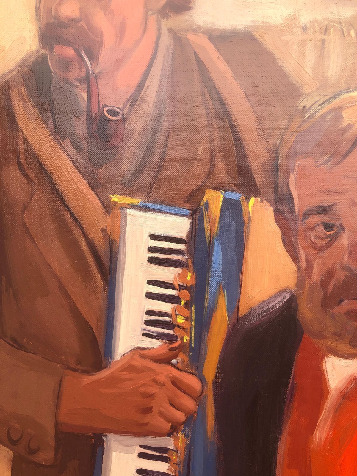 Albert Roca French Cafe Musicians With Accordion And Wine – Spanish Figurative Oil Painting C.1990 photo buy