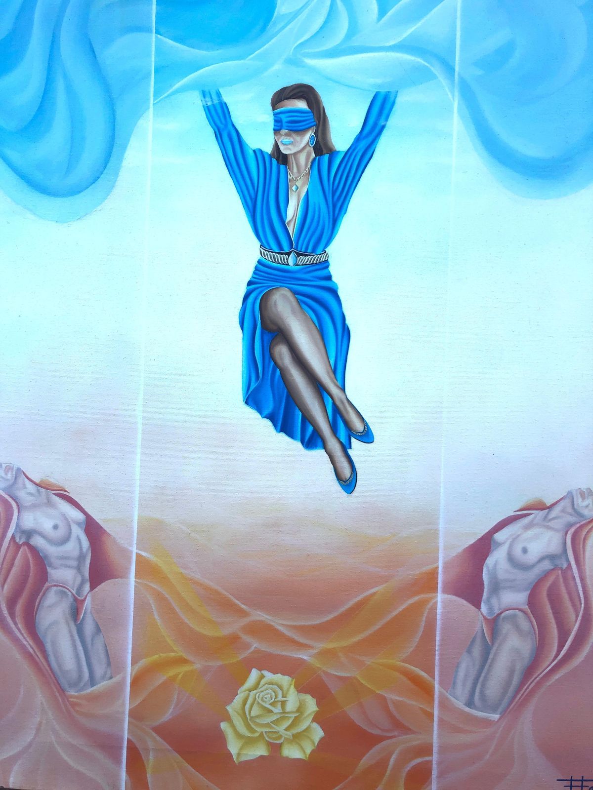 Felix Ferreras Companion Oil On Canvas Painting Surrealist European Art C.2000 photo buy