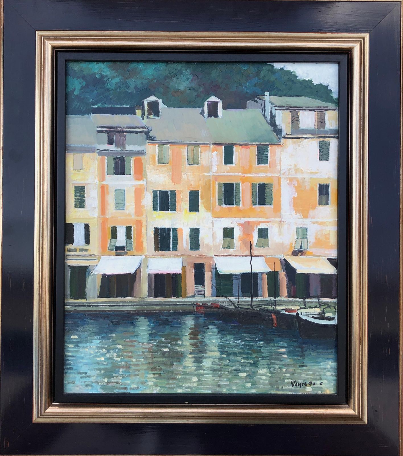 Josep Maria Vayreda Canadell Honfleur France Oil On Canvas Painting French Seascape Urbanscape C.1990 photo furniture