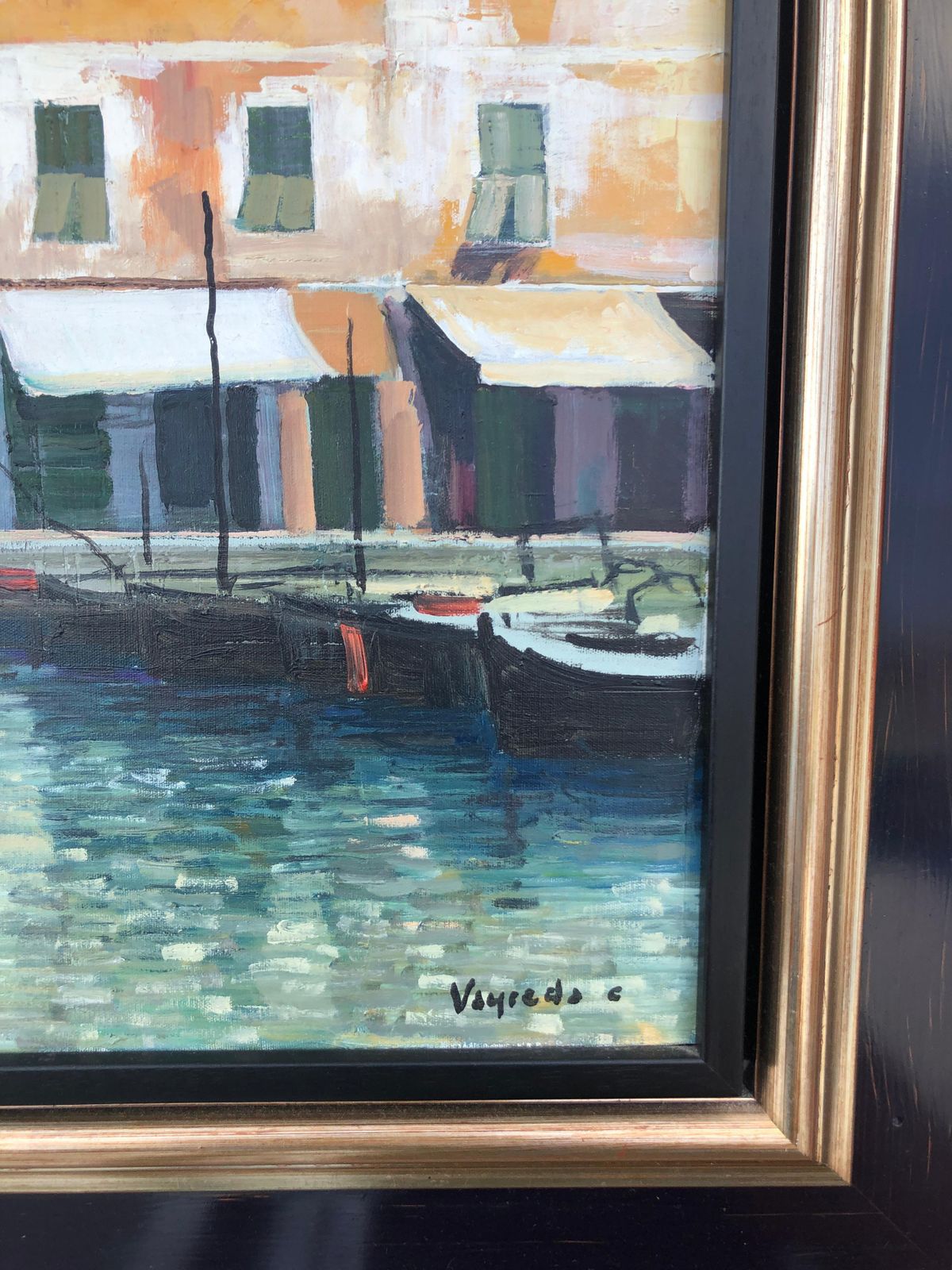 Josep Maria Vayreda Canadell Honfleur France Oil On Canvas Painting French Seascape Urbanscape C.1990 photo for sale
