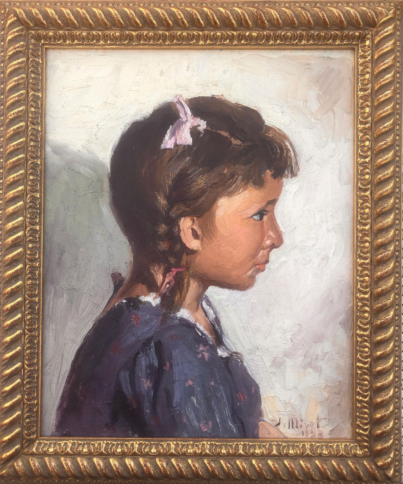 Jose Miret Aleu Girl In Profile Oil On Canvas Painting 1943 photo furniture