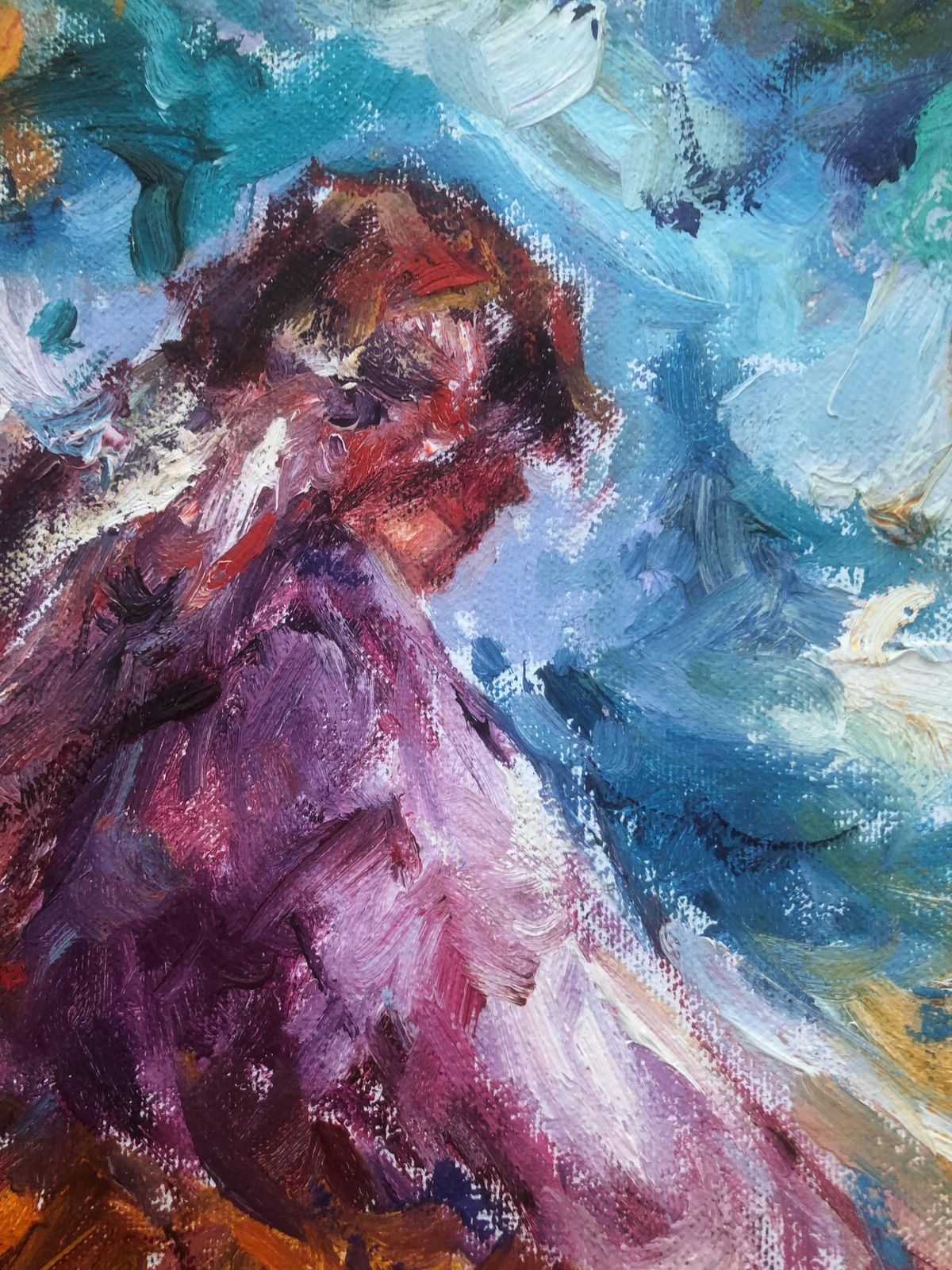 Jose Antonio Pineda Bueno Woman By The Sea Oil On Canvas Painting Mediterranean C.2000 photo 1050.0