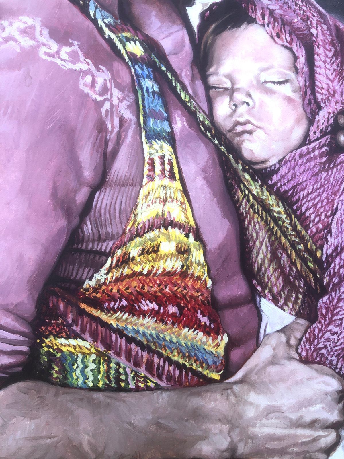 José Luis Fuentetaja Paternity Oil Acrylic On Canvas Painting Realism Spain Sitges 70s C.1980 photo for sale