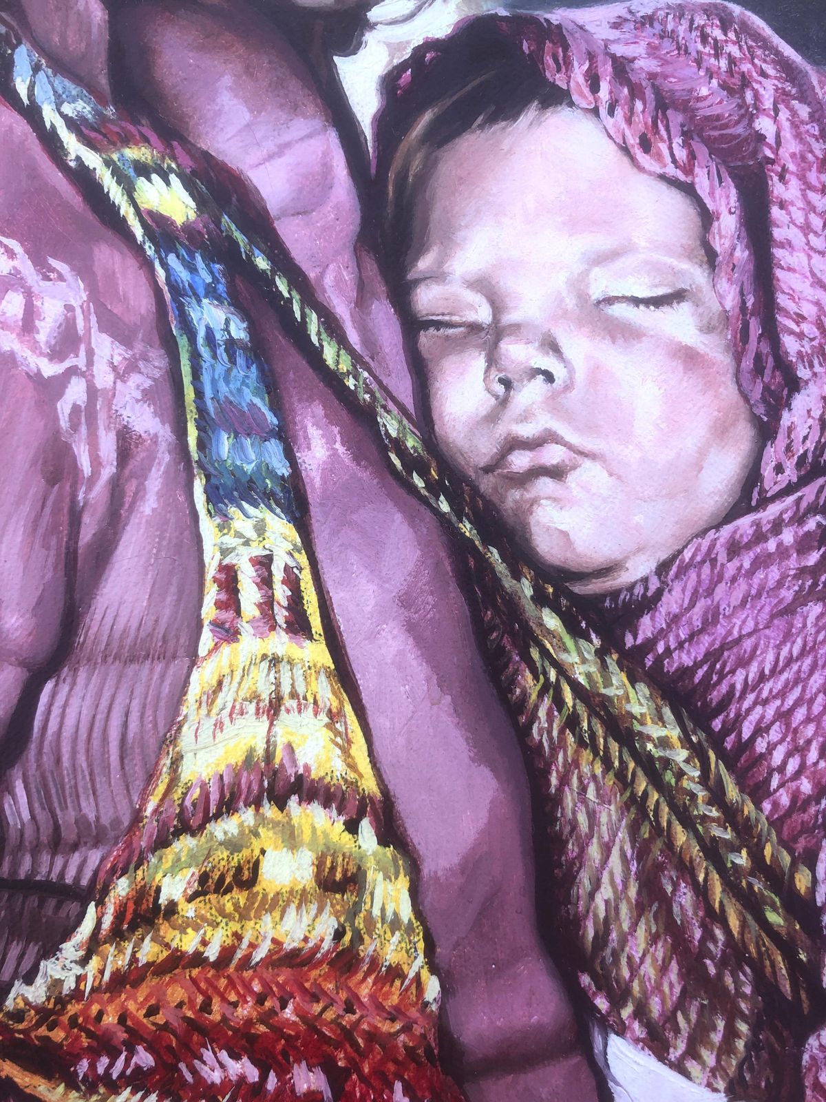 José Luis Fuentetaja Paternity Oil Acrylic On Canvas Painting Realism Spain Sitges 70s C.1980 photo Art
