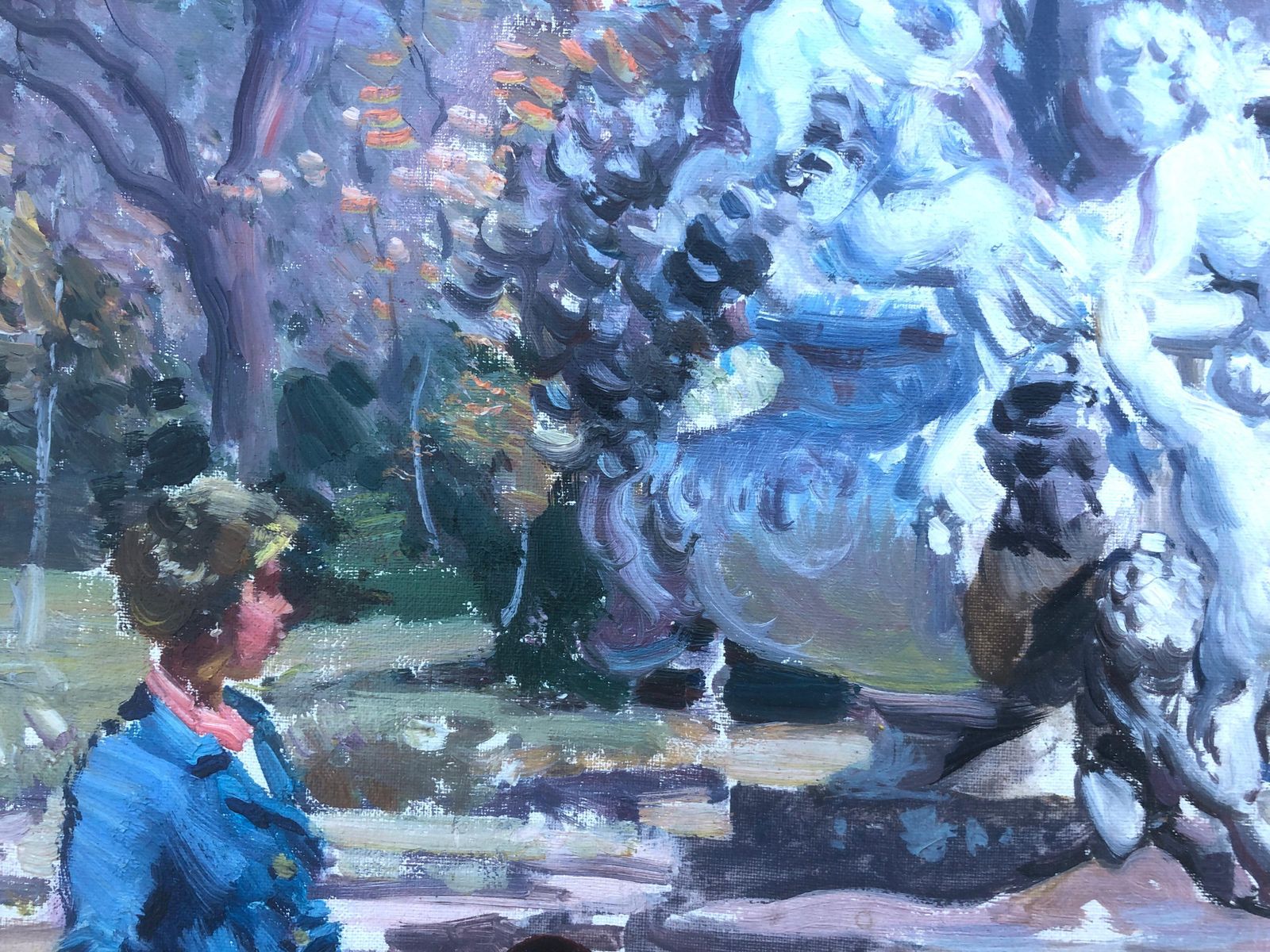 Ignacio Gil Sala Children Playing In The Park Barcelona Spain Oil On Canvas Painting C.1985 photo 2300.0