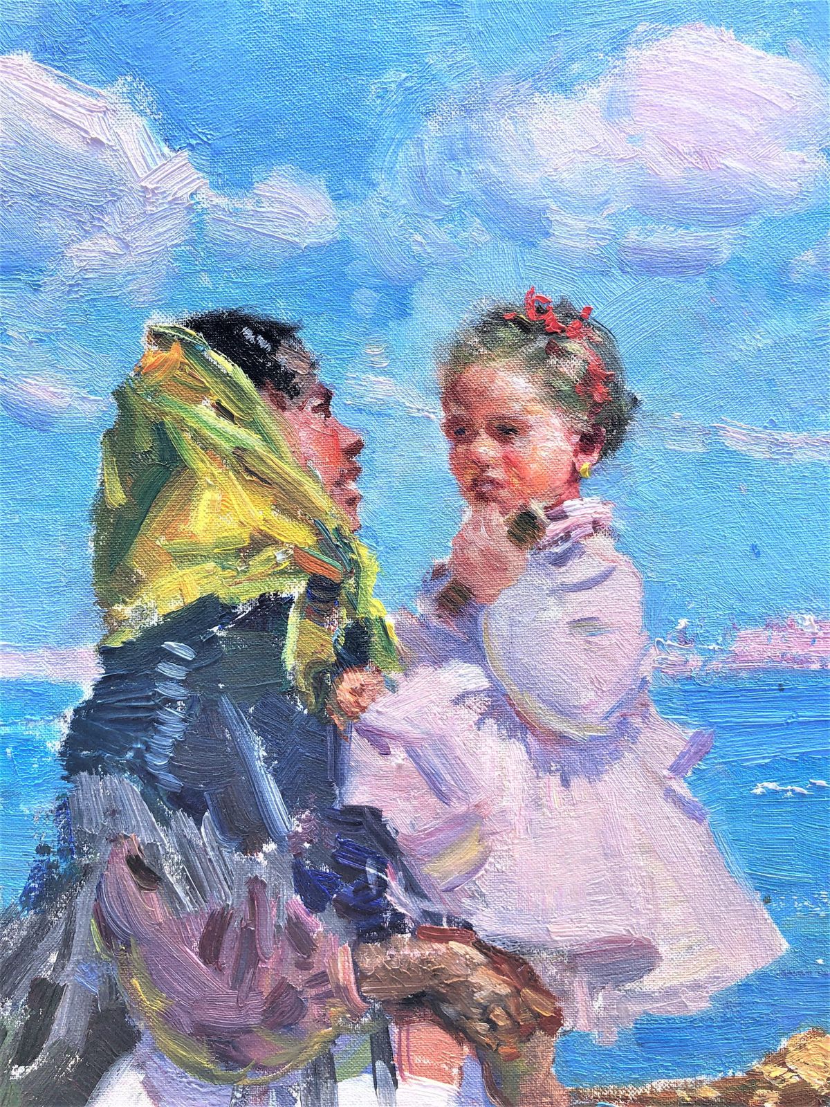 Ignacio Gil Sala Mother And Child Ibiza Beach Mediterranean Art Oil Painting Spain photo 1800.0