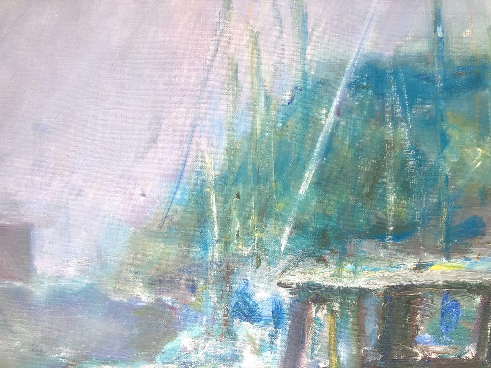 Gabino Rey Santiago Barcelona Fishing Port Oil On Canvas Painting Spanish Seascape 1986 photo vinterior