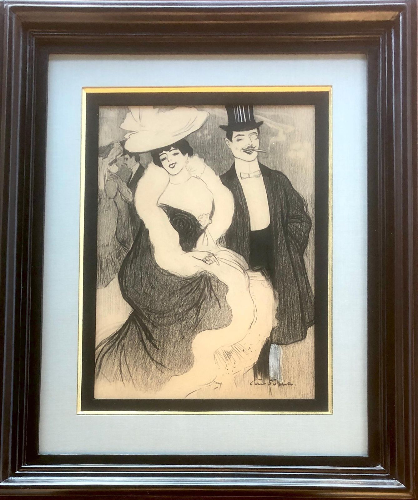 Joan Cardona Llados Paris Modernist Scene Mixed Media Drawimg C.1900 photo furniture