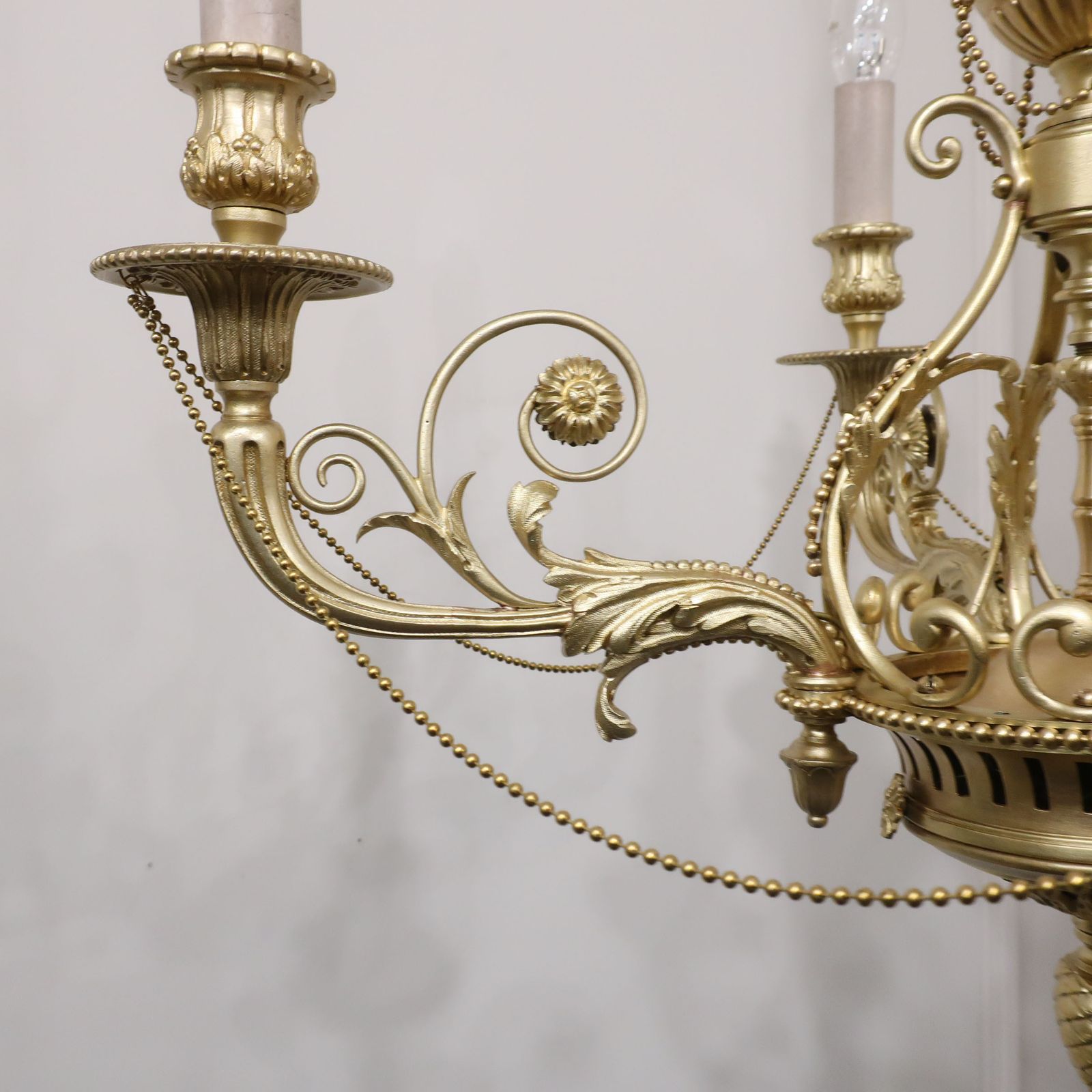 French Early 20th Century Four Arm Brass Chandelier photo Lighting