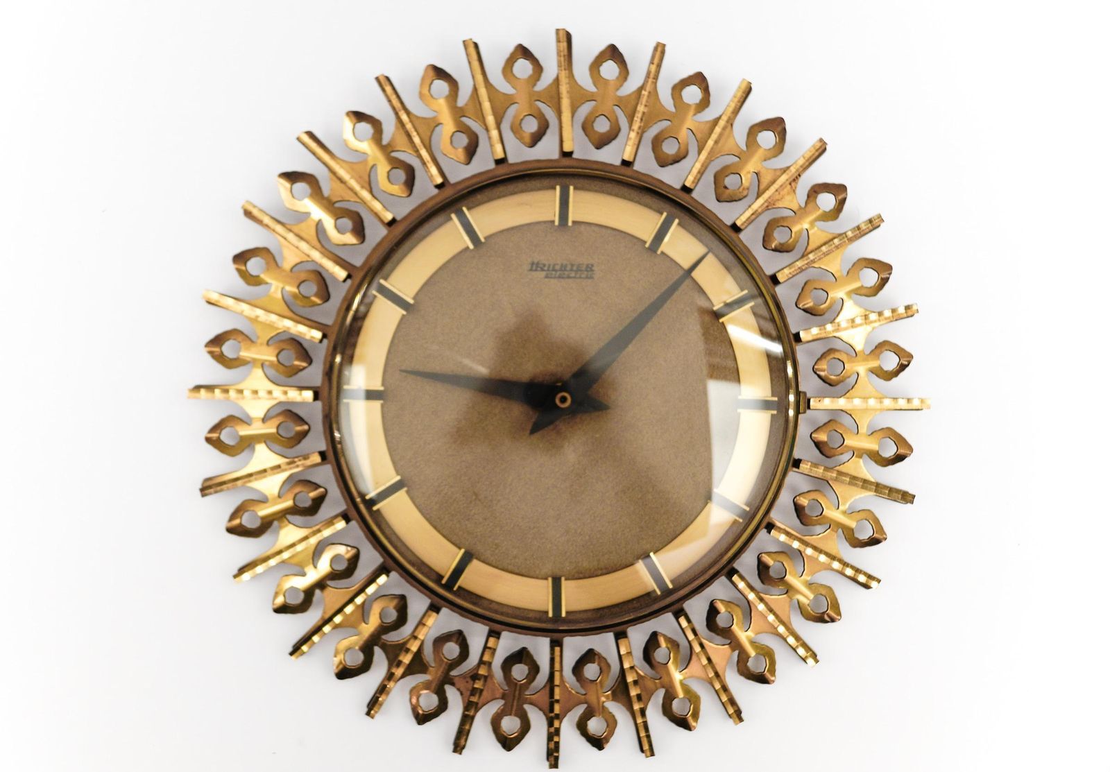 Mid Century Modern Sunburst Wall Clock By Trichter In Brass, 1960s Germany photo furniture