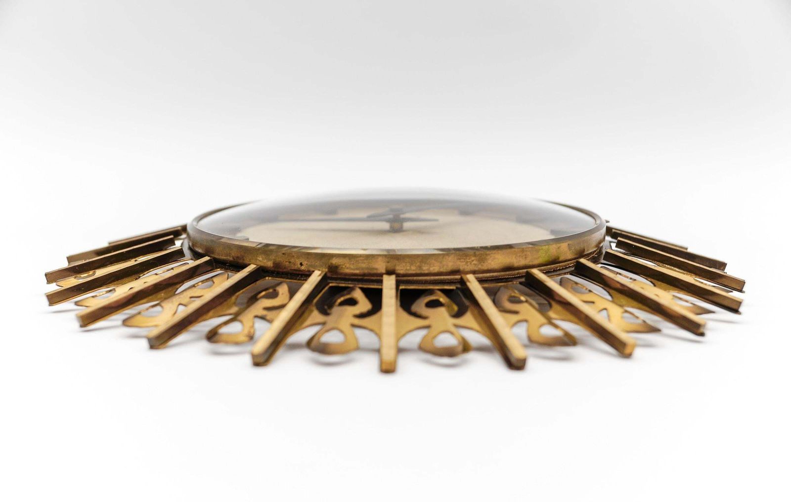 Mid Century Modern Sunburst Wall Clock By Trichter In Brass, 1960s Germany photo 425.0