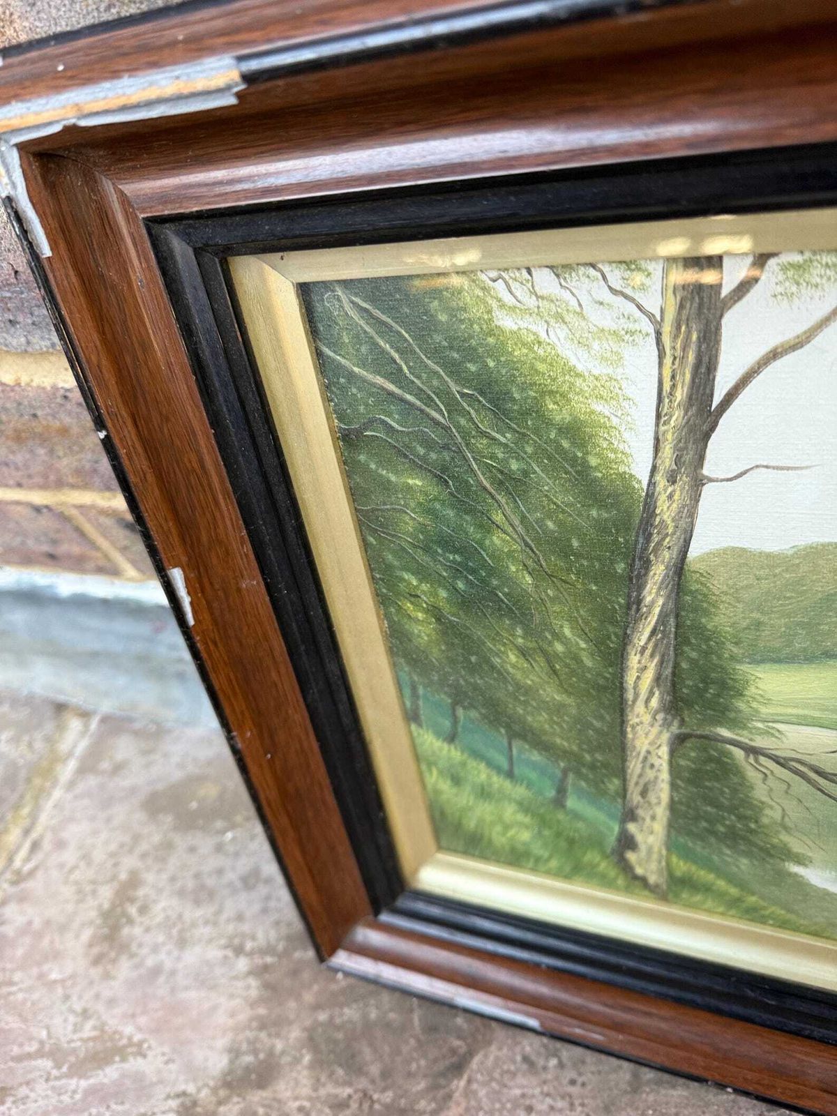 Early 1900s Landscape Painting In Stunning Vintage Wooden Gesso Glazed Frame photo buy