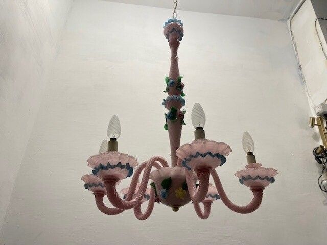 Pink Venetian Floral Chandelier 1960s
