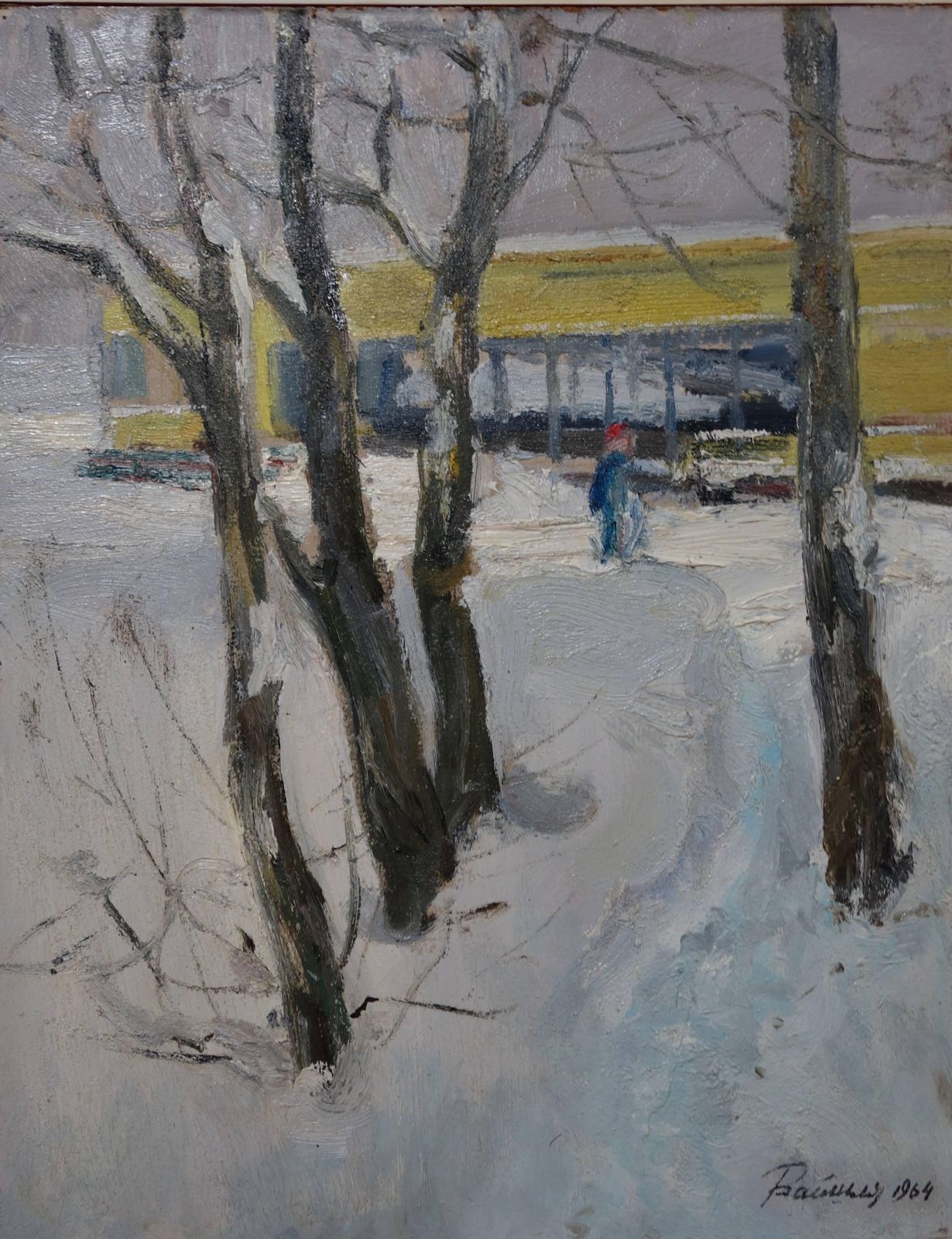 Leonid Vaichilia"Yellow House In The Snow" Snow, Forest, Winter, White Oil Cm. 39 X 50 19641964 photo furniture