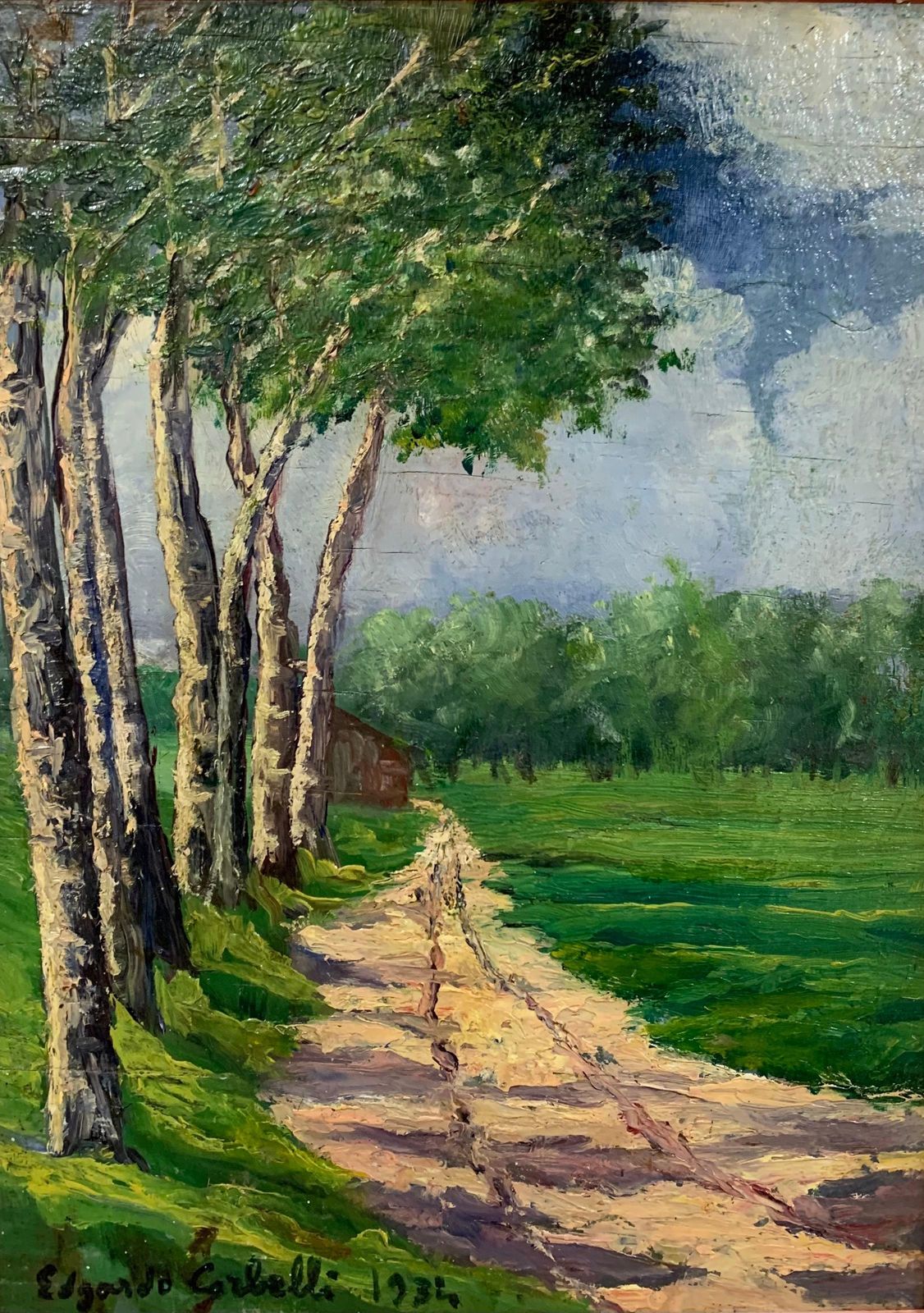 Edgardo Corbelli"Spring Landscape" Oil Cm. 28 X 38  1934  Green1934 photo furniture