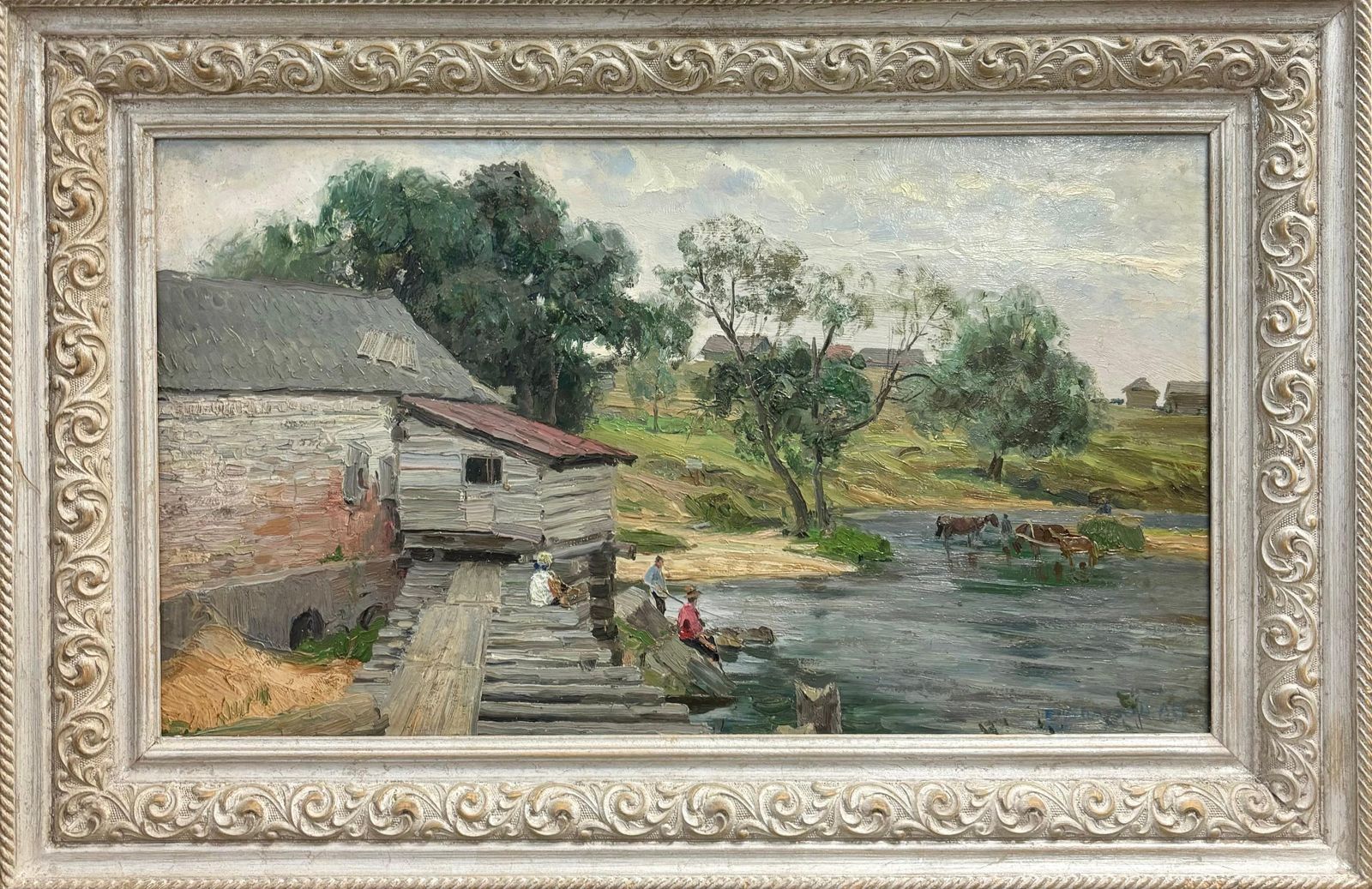 Andrey Ovcharov"Mulino Ad Acqua " Olio Su Cartone Cm. 70 X 40 19551955