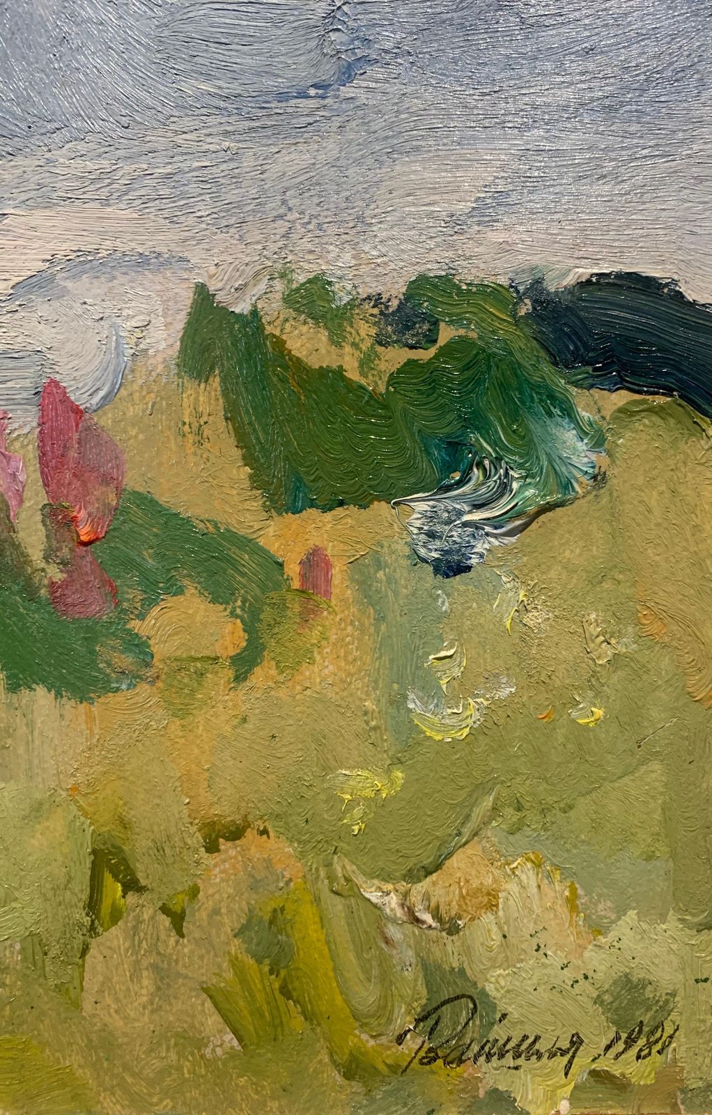 Leonid Vaichilia"Ivan Chai"  Oil Cm. 37 X 45 1981 Green, Pink1981 photo for sale
