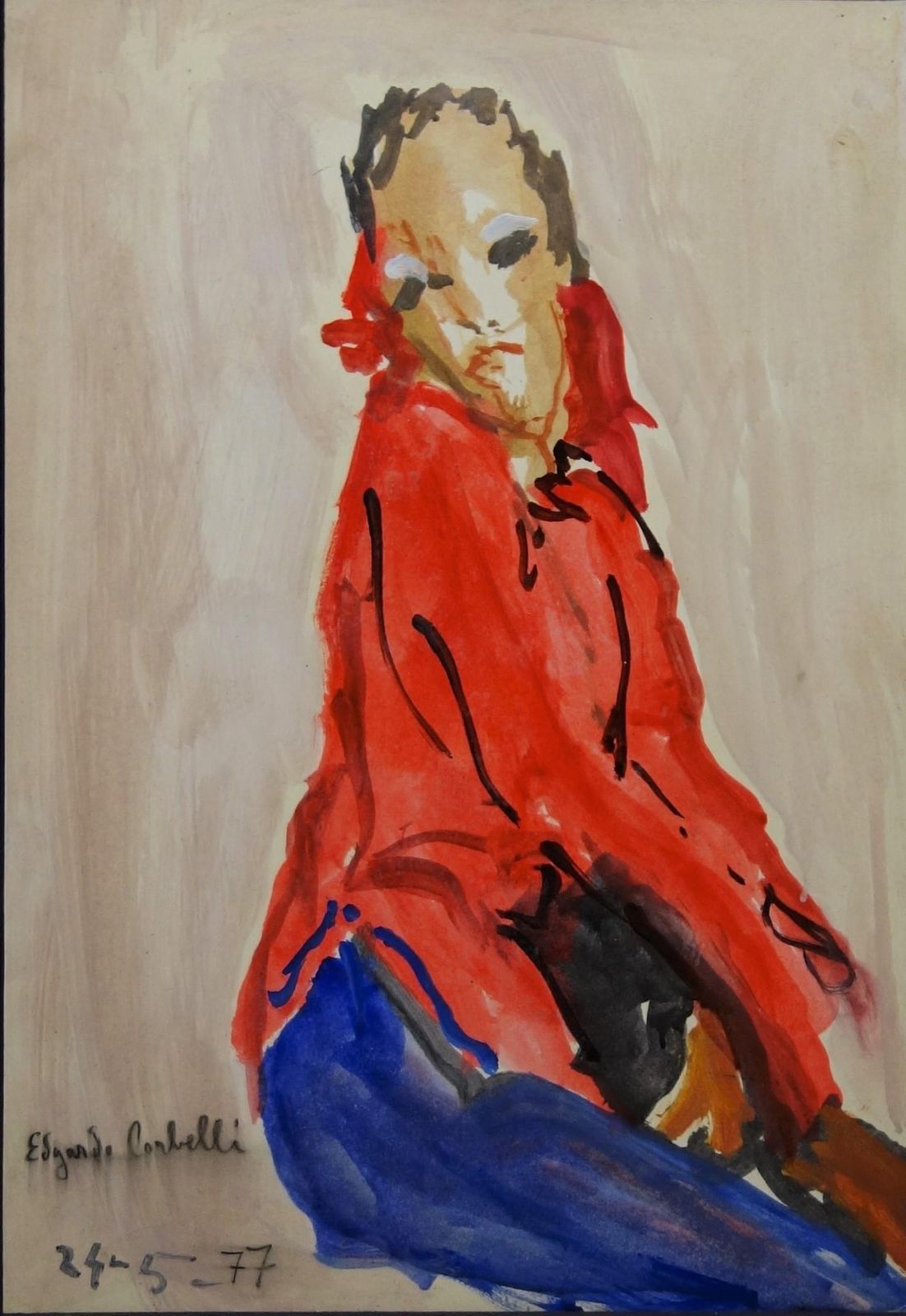 Edgardo Corbelli"Women In Red " Cm. 35 X 52  Oil  19771977 photo furniture