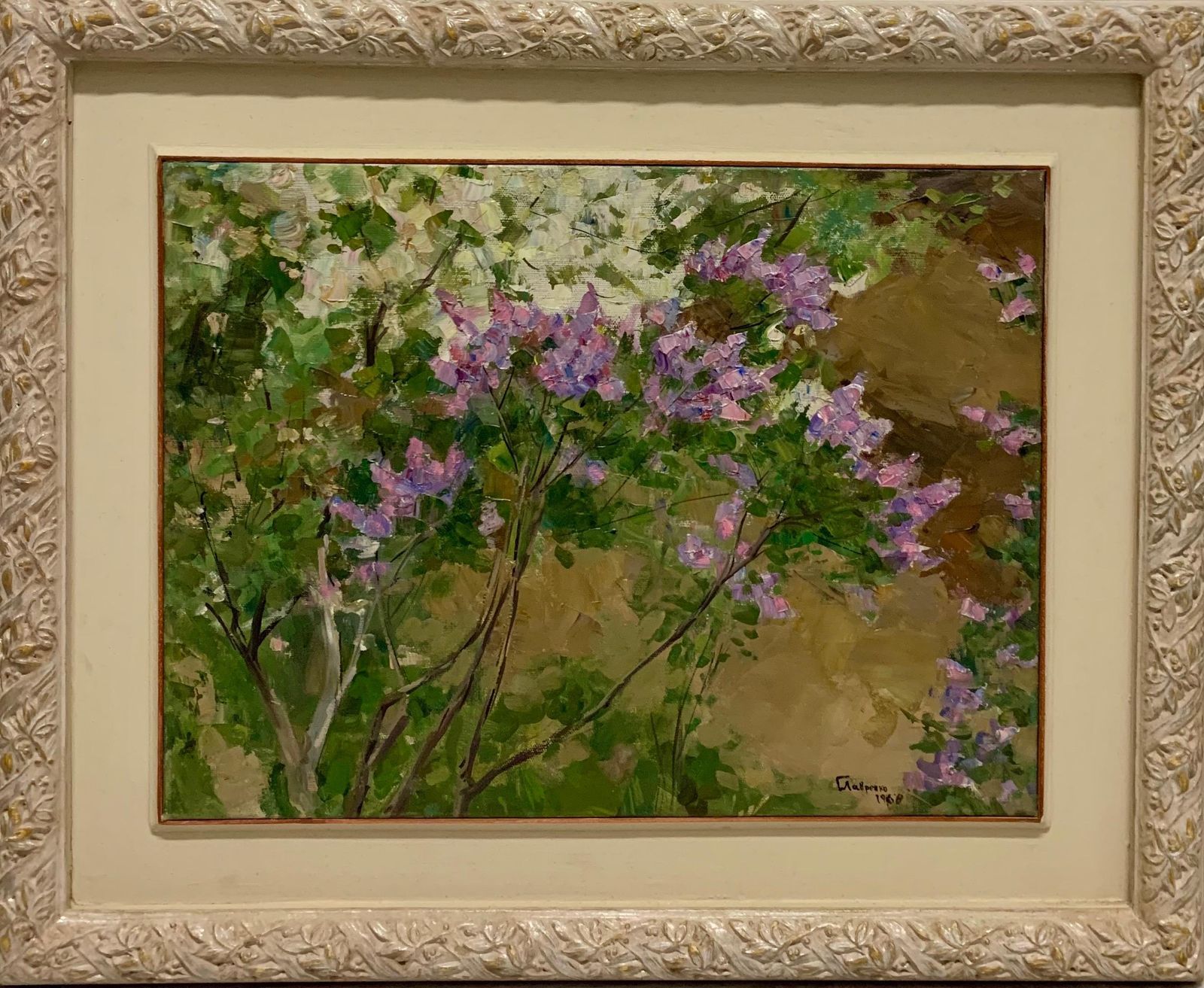 Boris Lavrenko"Spring" Oil Cm. 60 X 44  1968 Flowers, Spring, Green Purple1968