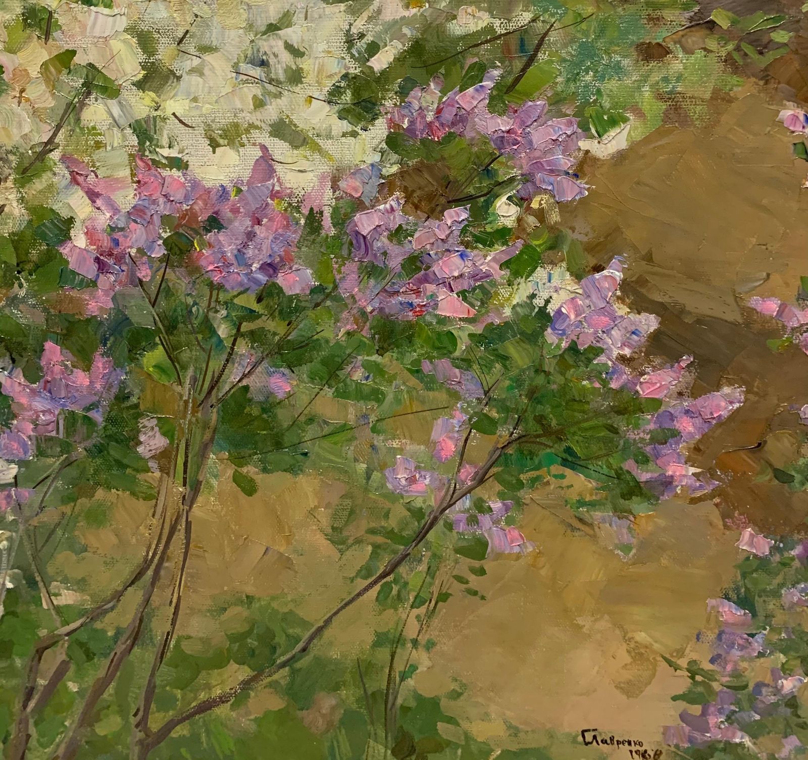 Boris Lavrenko"Spring" Oil Cm. 60 X 44  1968 Flowers, Spring, Green Purple1968 photo Art