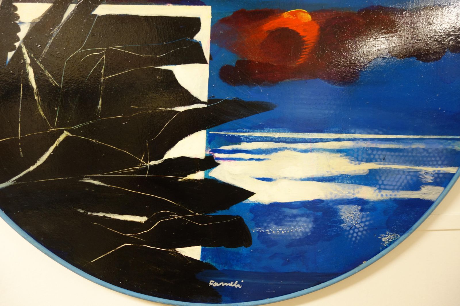 Fernando Farulli"Night Landscape Tuscany"   Oil   1989  Diameter  Cm. 100  Blue , Night1989 photo for sale