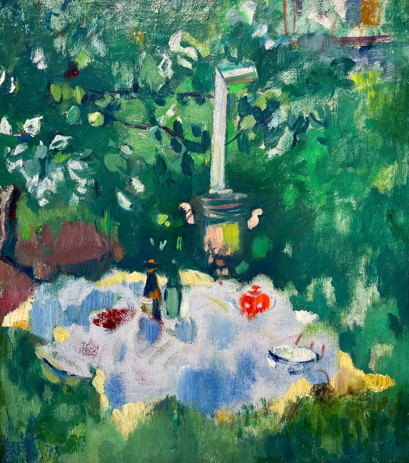 Olga Bogaevskaja"Samovar ", Breakfast On The Lawn, Green, Oil, Cm. 43 X 48  19891989 photo furniture