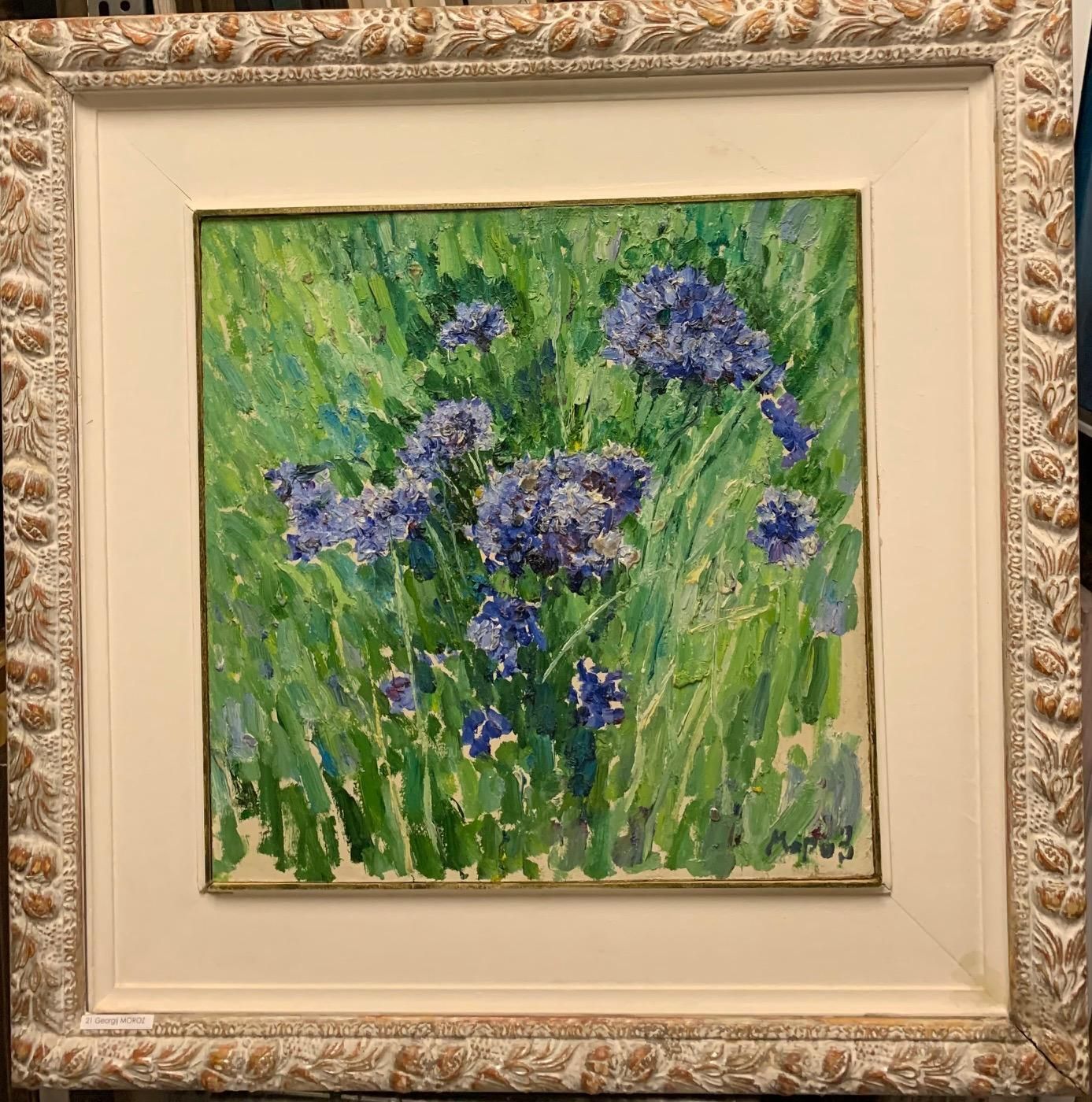 Georgij Moroz"Blue Cornflowers" Oil Cm. 42 X 42 1998 Russian , Flowers1996