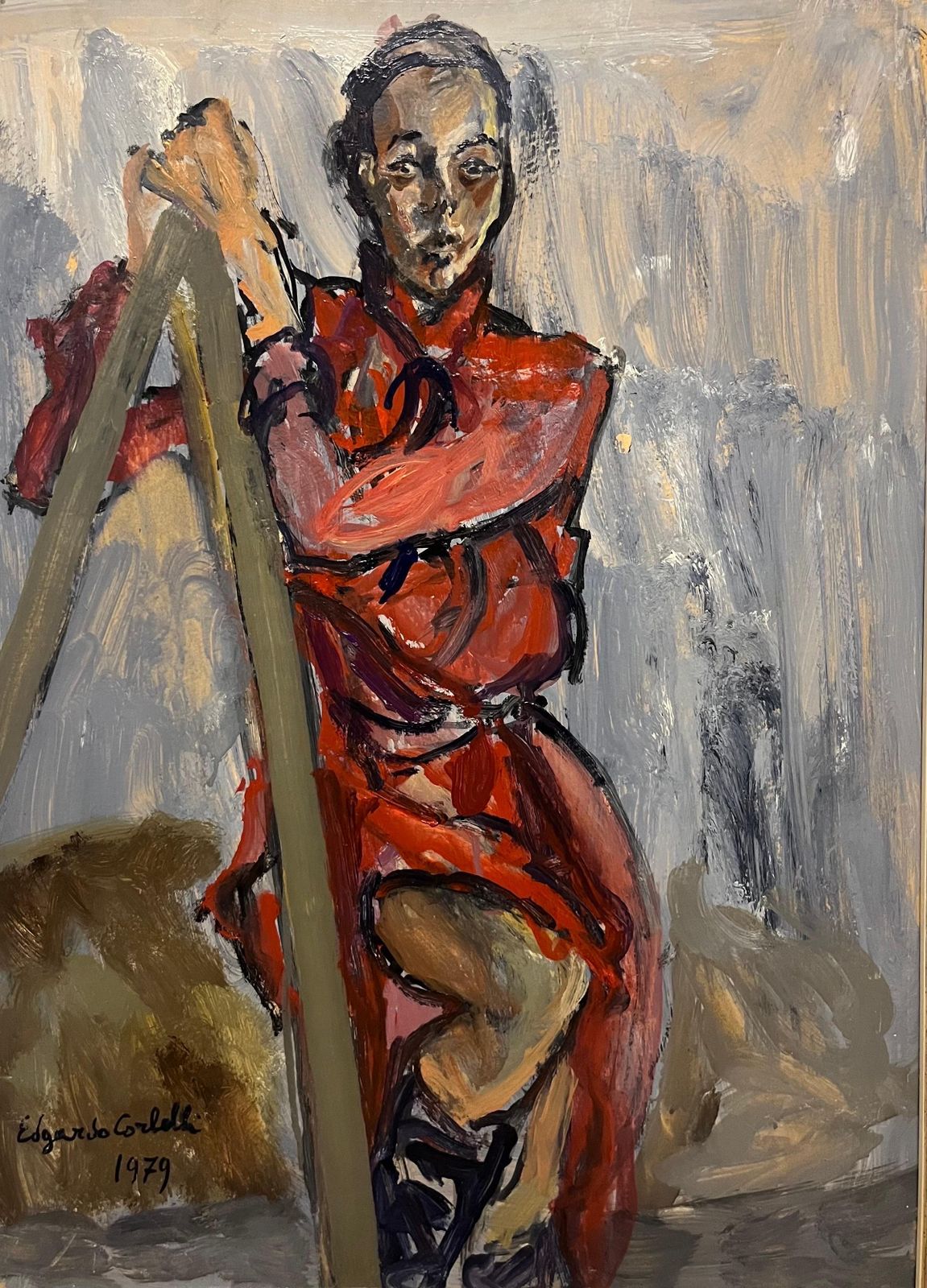 Edgardo Corbelli"Donna Con Vestito Rosso" Olio Cm. 50 X 70  19791979 photo furniture