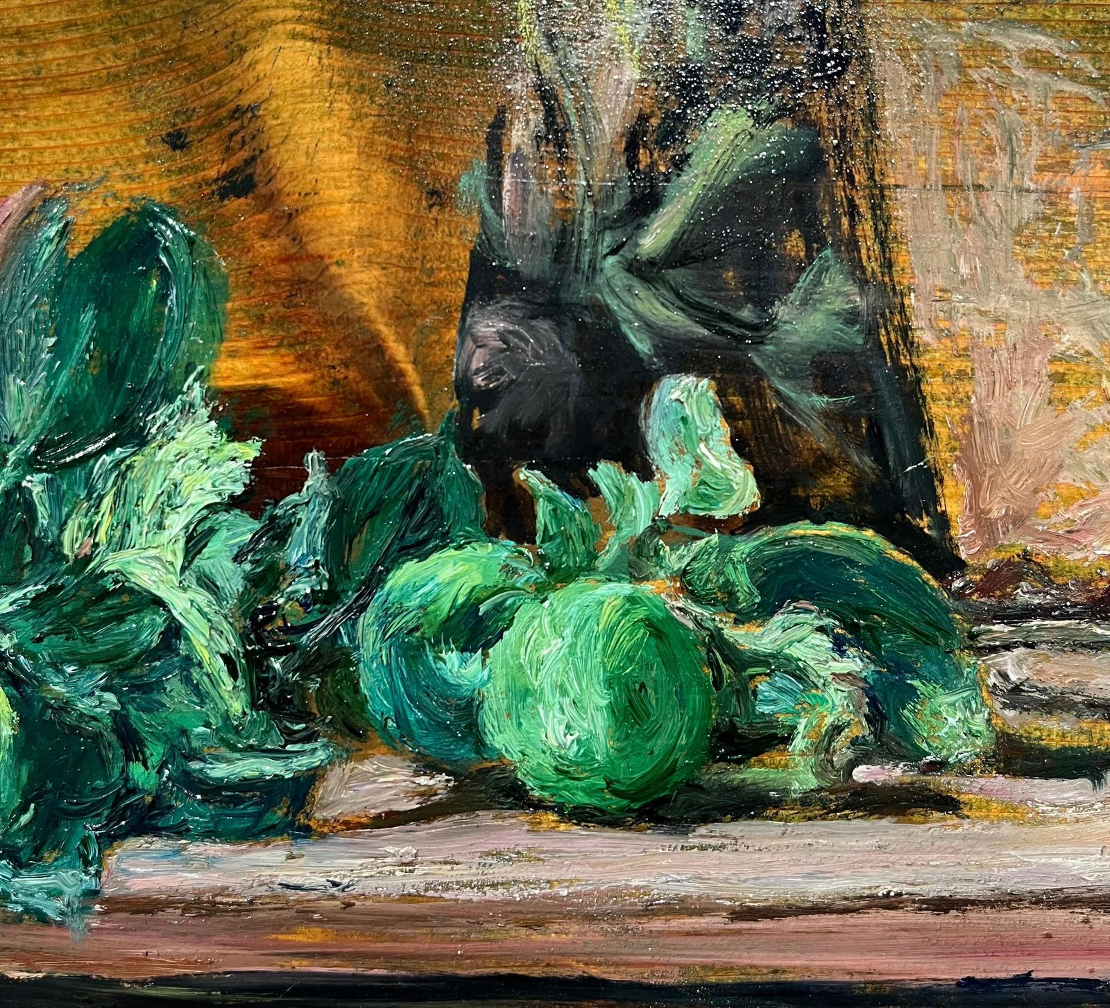 Enzo Faraoni"Green Apples On The Table" Oil On Wood Cm. 63 X 25 19701970 photo Art