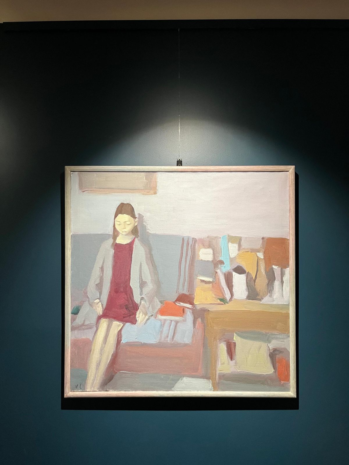 Igor Smekalov"Interior With Girl And Still Life" Grey, Blue Oil Cm. 90 X 90 20192009 photo 4000.0