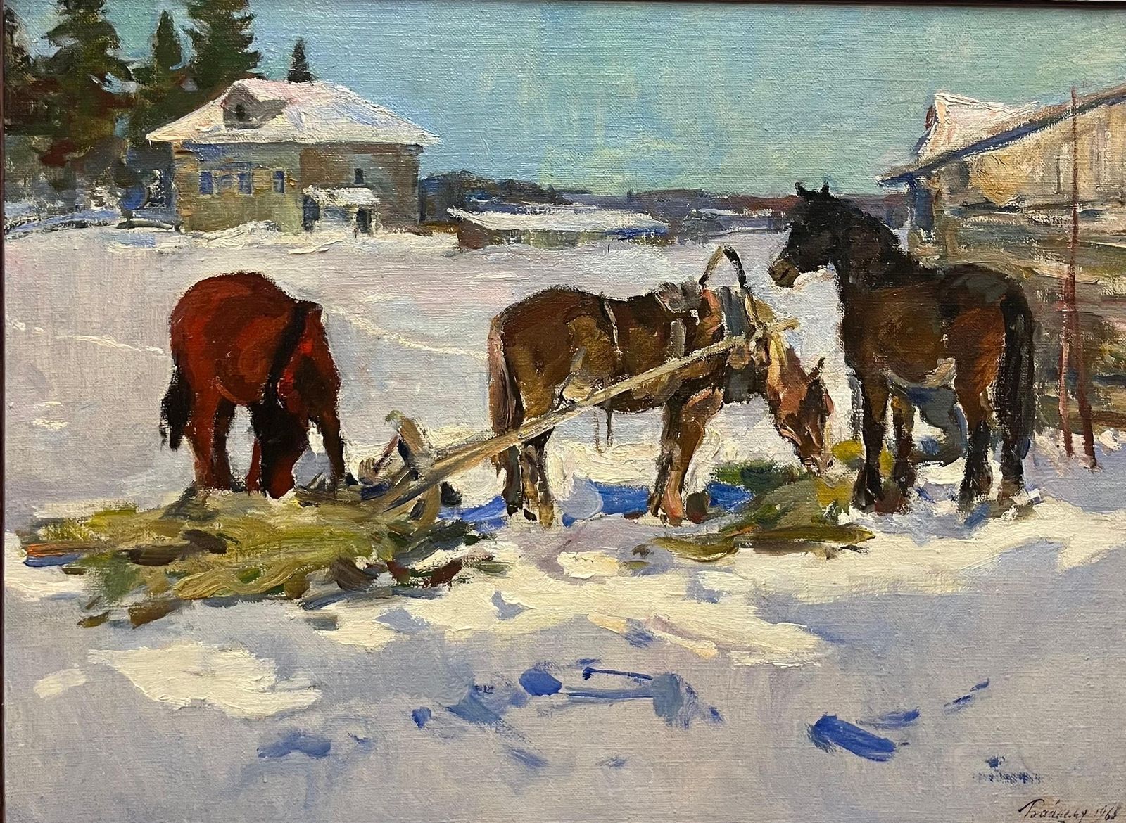 Leonid Vaichilia" Febbraio " Cavalli Nella Neve , Olio  Cm. 84 X 63  19651965
