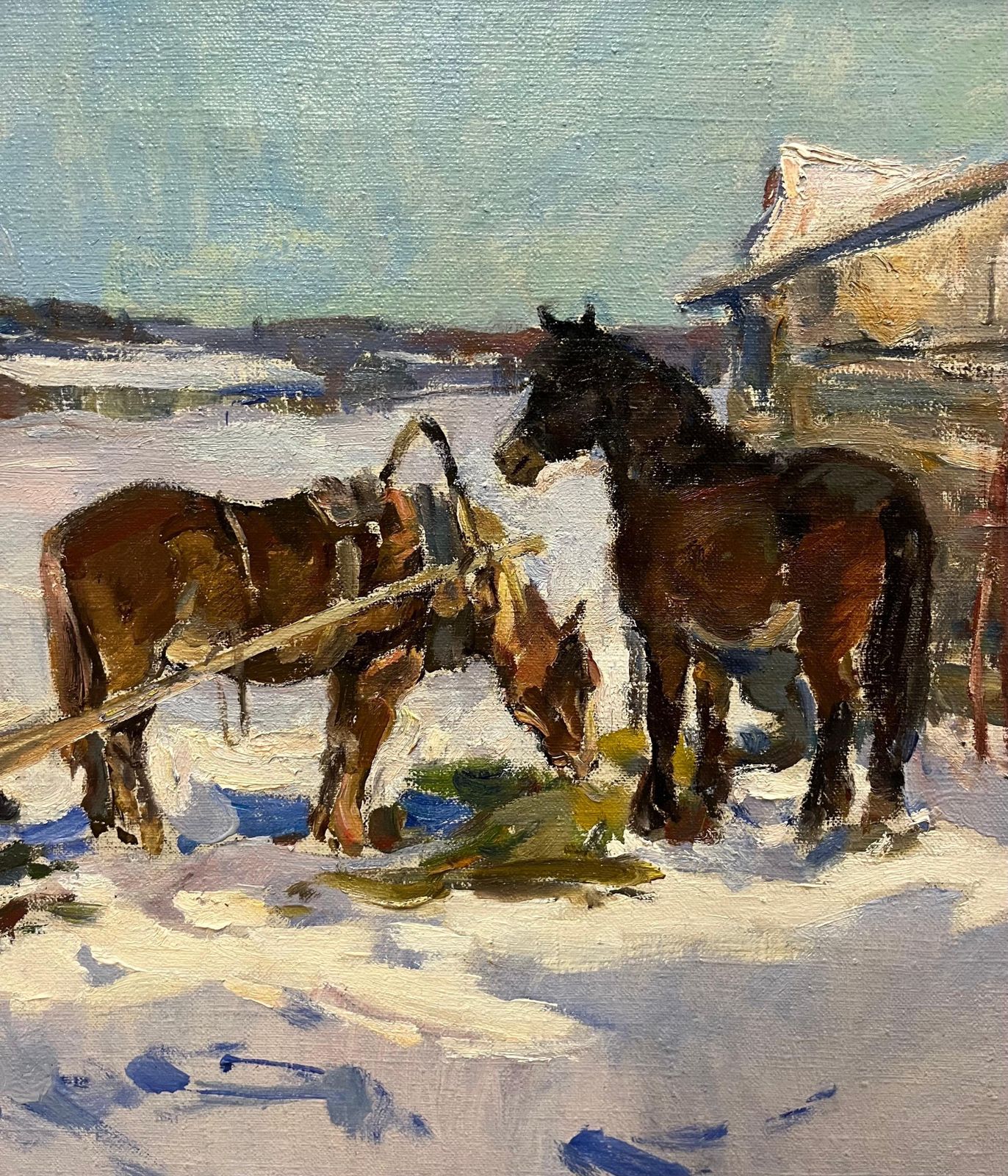 Leonid Vaichilia" Febbraio " Cavalli Nella Neve , Olio  Cm. 84 X 63  19651965 photo furniture