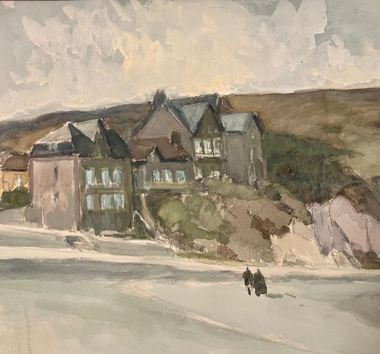 Henry Maurice Cahours"Petit Dalles Beach "Normandy France Gouache Cm. 34 X 45 19401940 photo Art