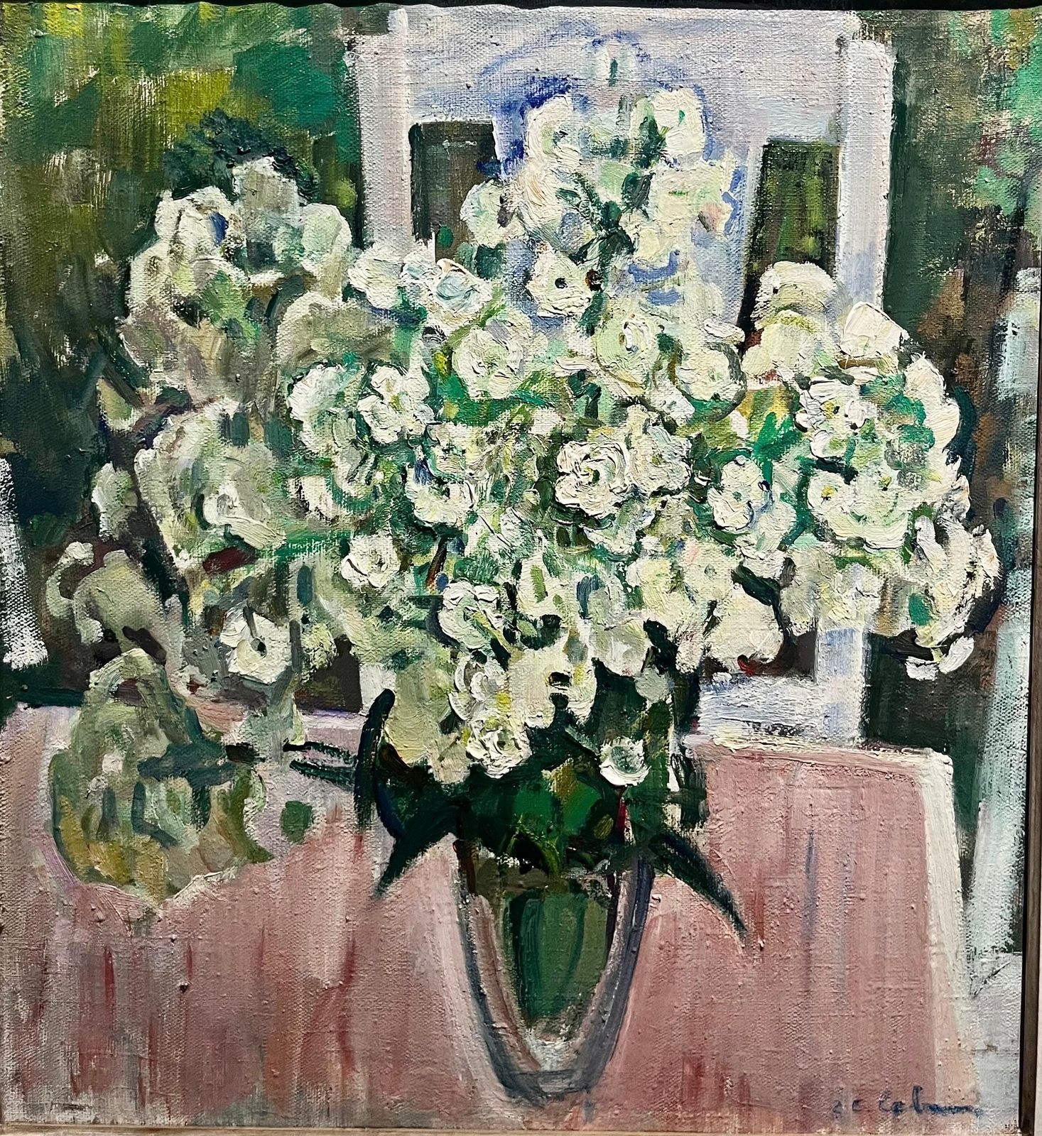Gleb Savinov" White Flowers " Oil On Canvas  Cm. 54 X 49 1990  White, Pink , Green 1990