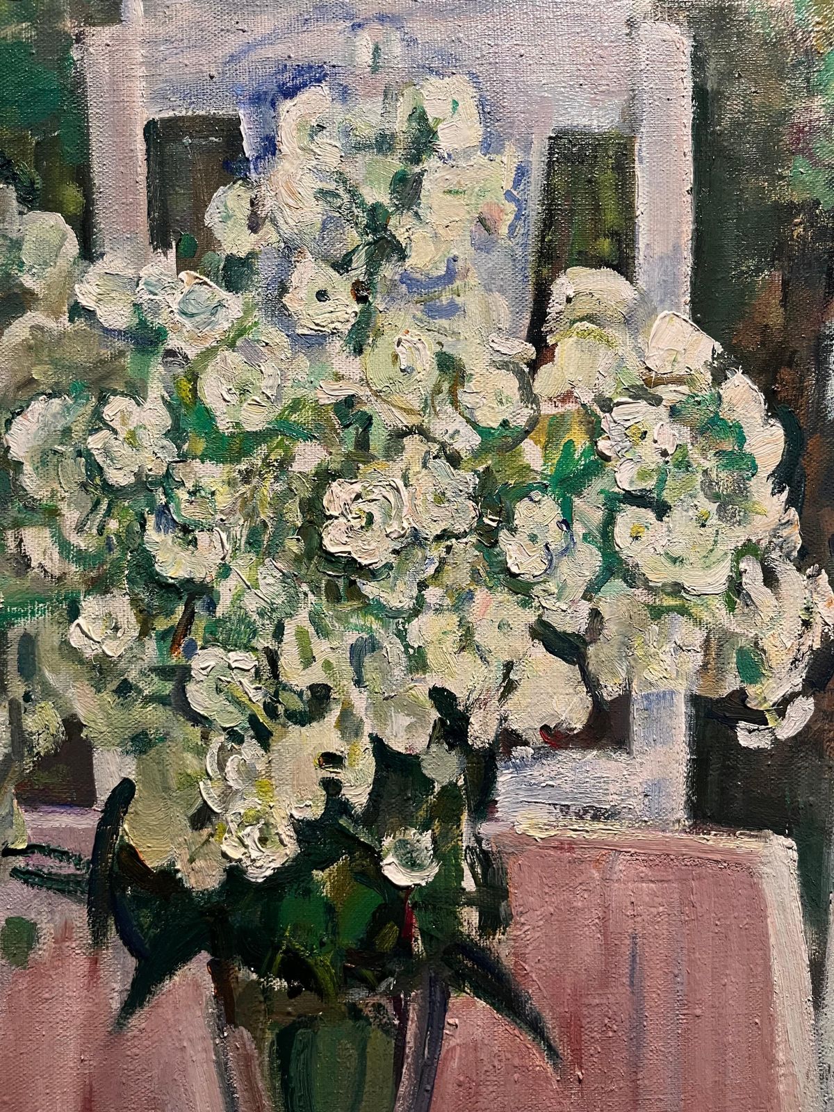 Gleb Savinov" White Flowers " Oil On Canvas  Cm. 54 X 49 1990  White, Pink , Green 1990 photo furniture