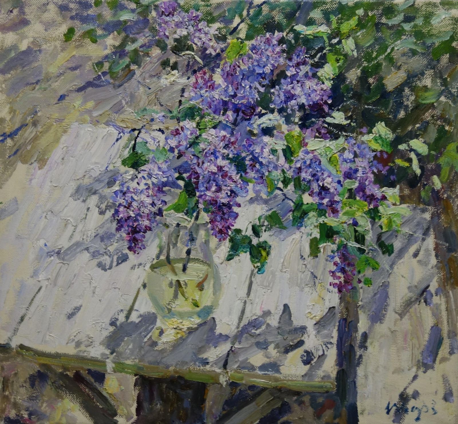 Georgij Moroz" Lilac" Spring, Flowers, Violet, Pink , Impressionistcm. 70 X 64 2001 photo furniture