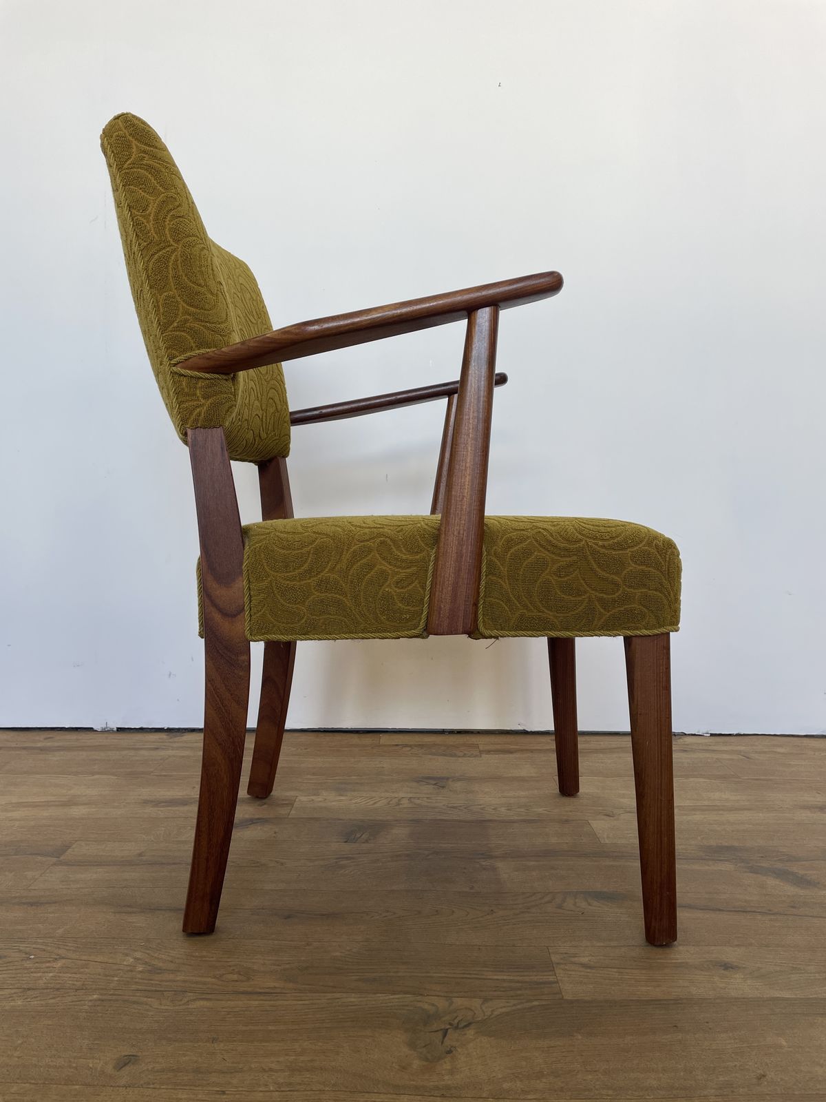 Danish Teak Upholstered Armchair W/ Green Fabric photo Furniture