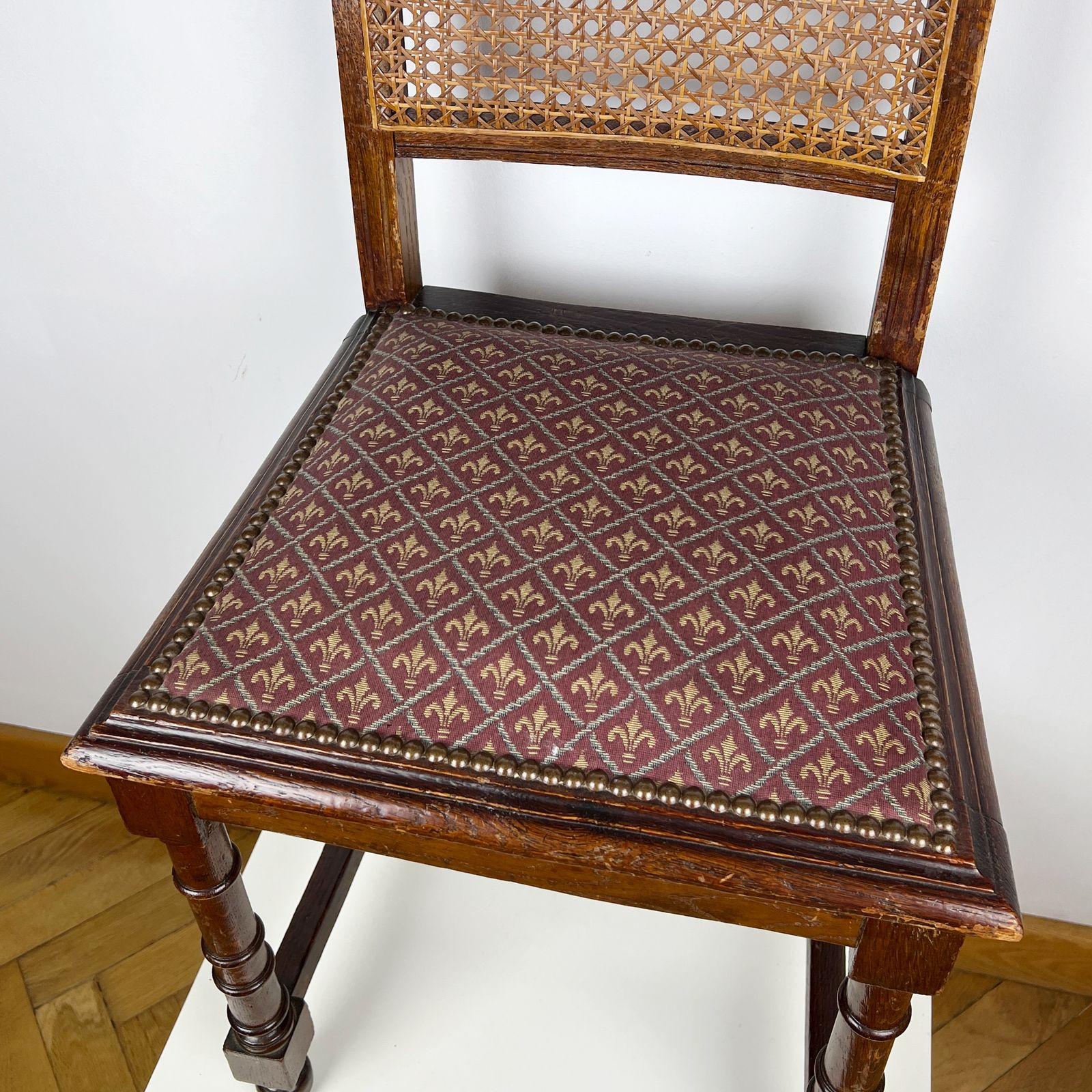 Antique Henry II Oak Chair, Rattan Carved Wood Side Chair photo 326.0