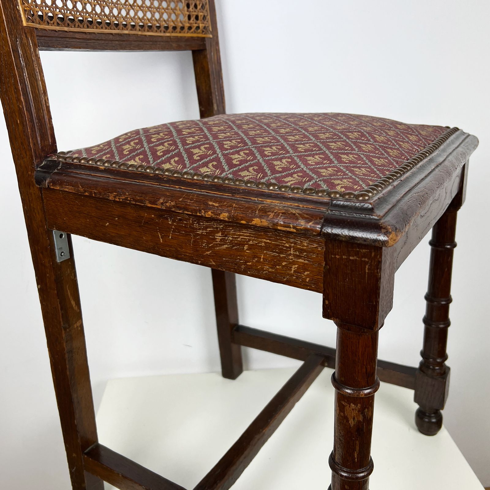 Antique Henry II Oak Chair, Rattan Carved Wood Side Chair photo buy