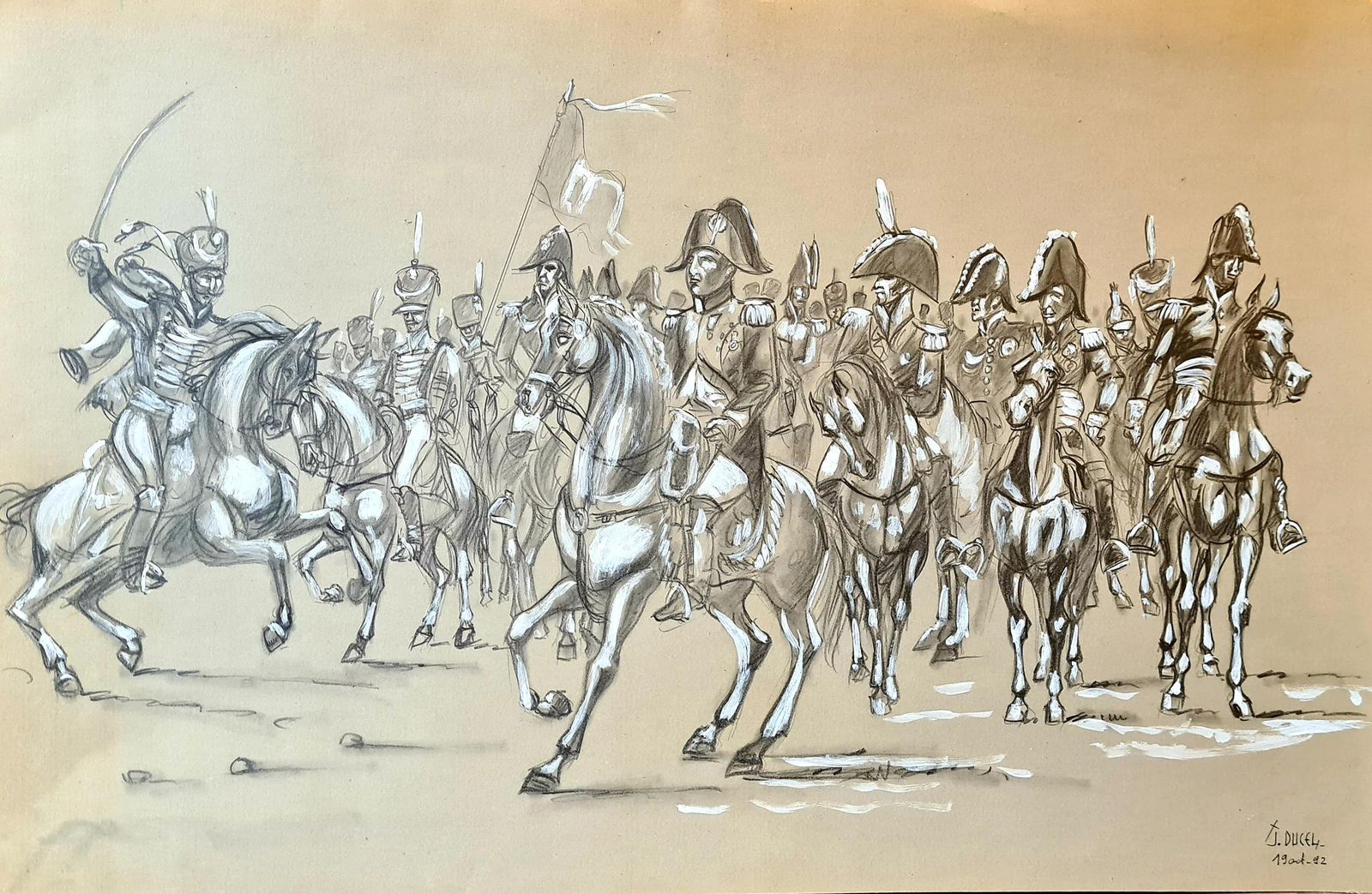 Napoleon At The Head Of His Grande Armée, His Generals And The Prussian Hussars From 1992 By Jean Ducel