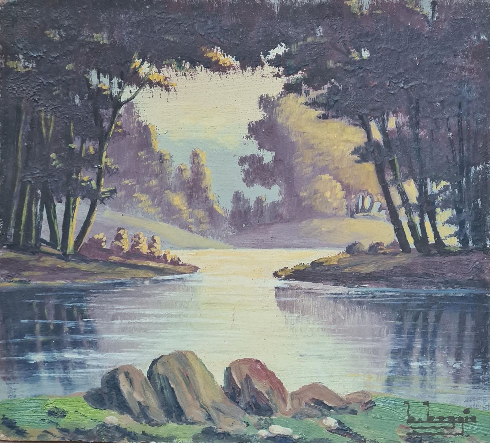 Boggiobarbizon School Lakeside Landscape, The Shady Glen. Oil On Board.