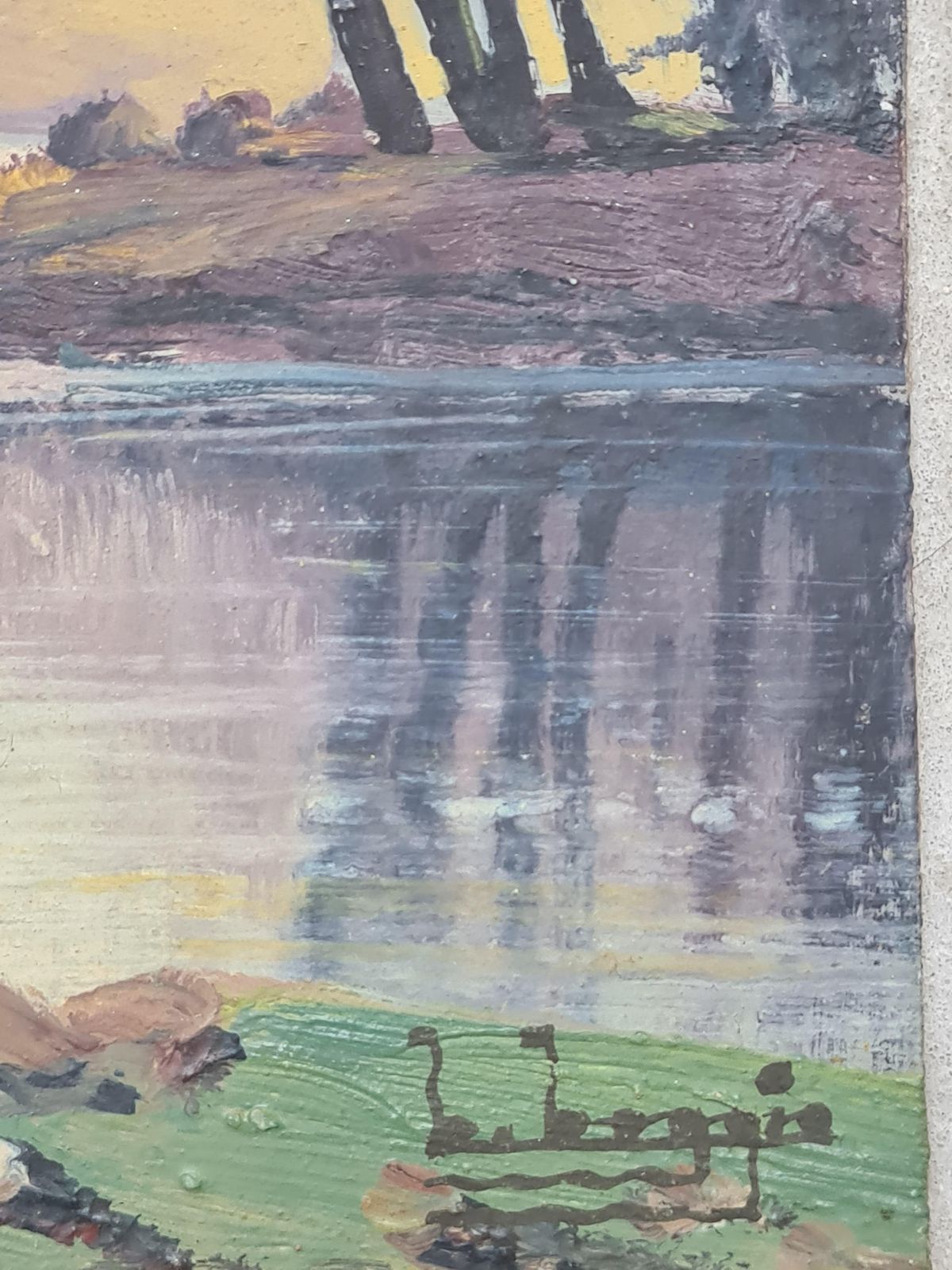 Boggiobarbizon School Lakeside Landscape, The Shady Glen. Oil On Board. photo furniture