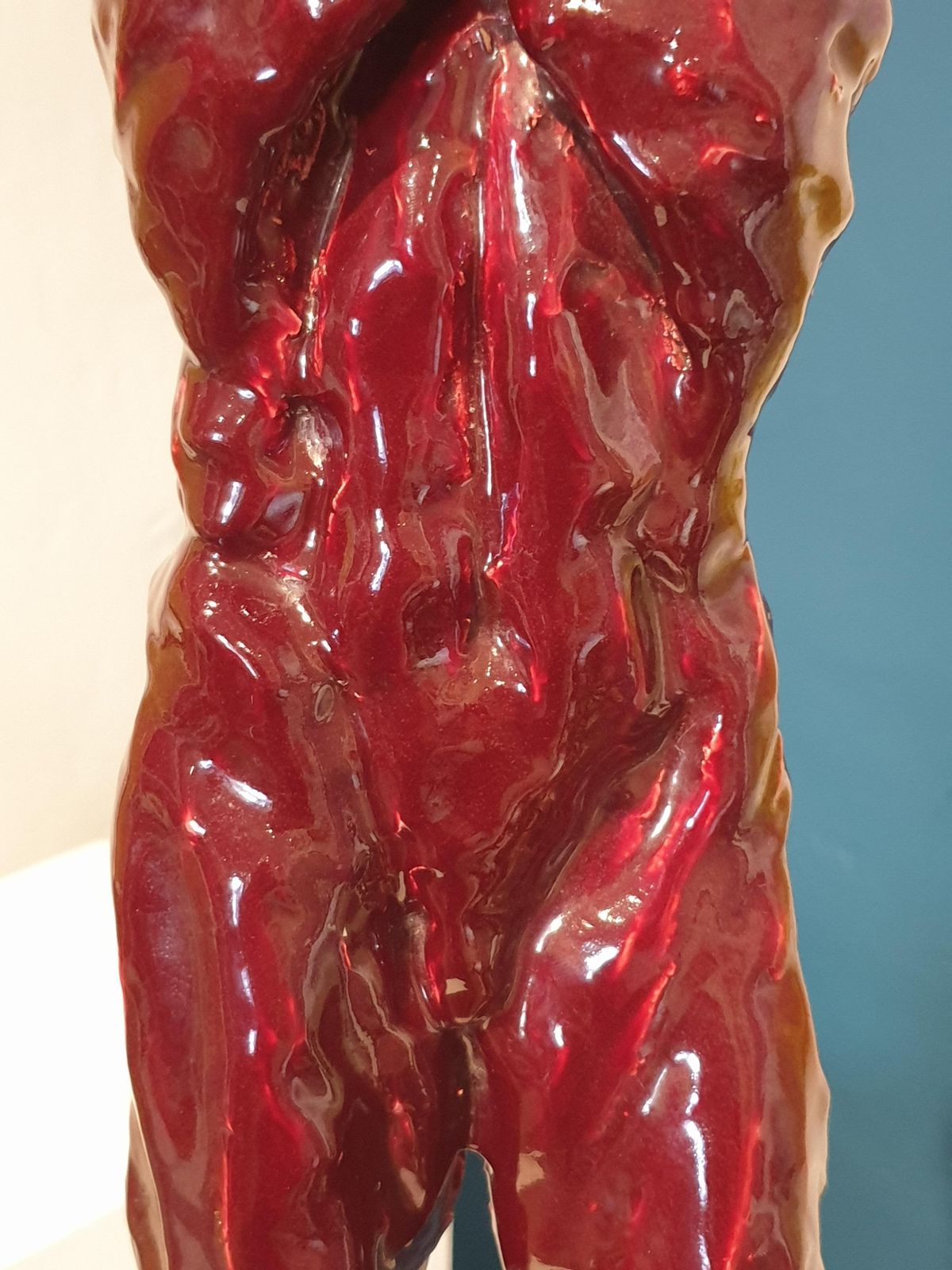 1870.0 Mid Century Nude Male Acephale Sang De Boeuf Ceramic Sculpture With Marble Base. photo