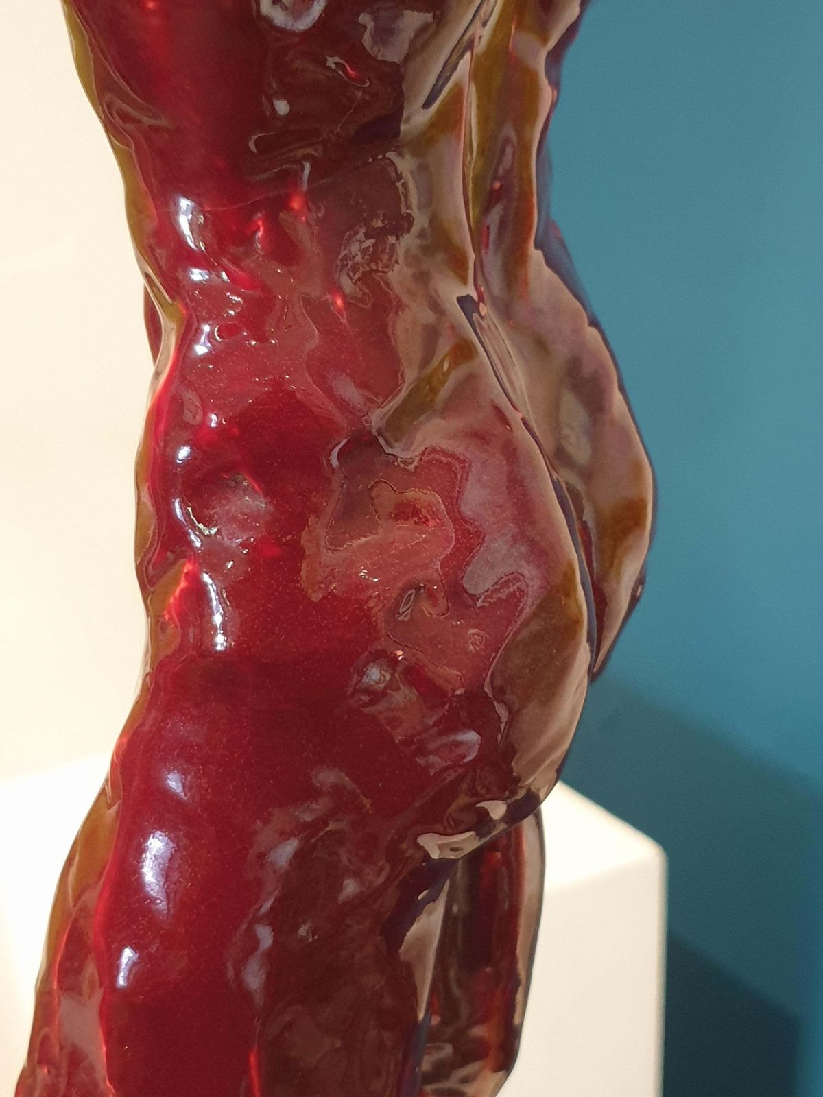 photo vintage Mid Century Nude Male Acephale Sang De Boeuf Ceramic Sculpture With Marble Base.