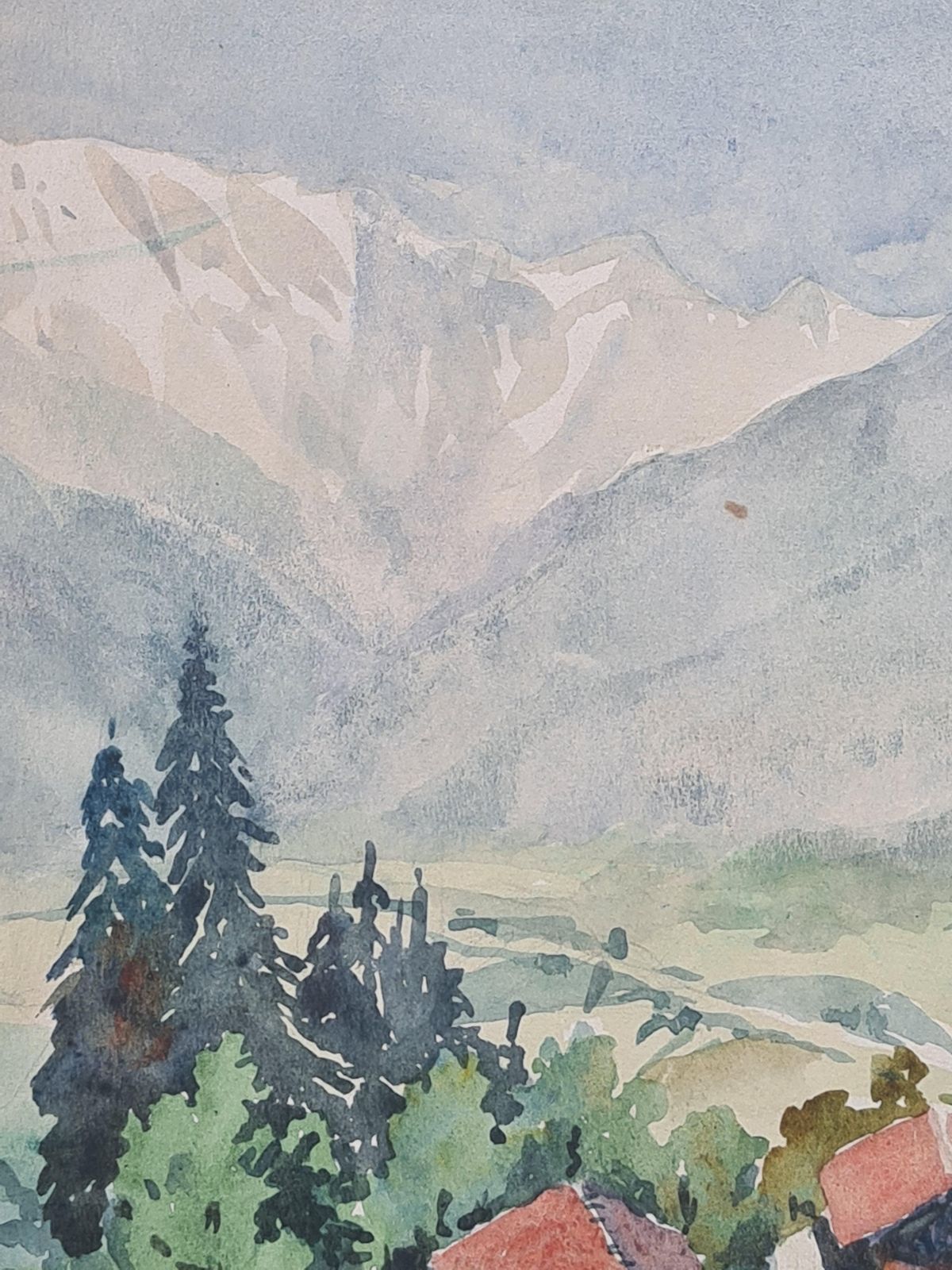 Henri Clamen1930's French Barbizon School, Farm And Mountain Landscape photo Art