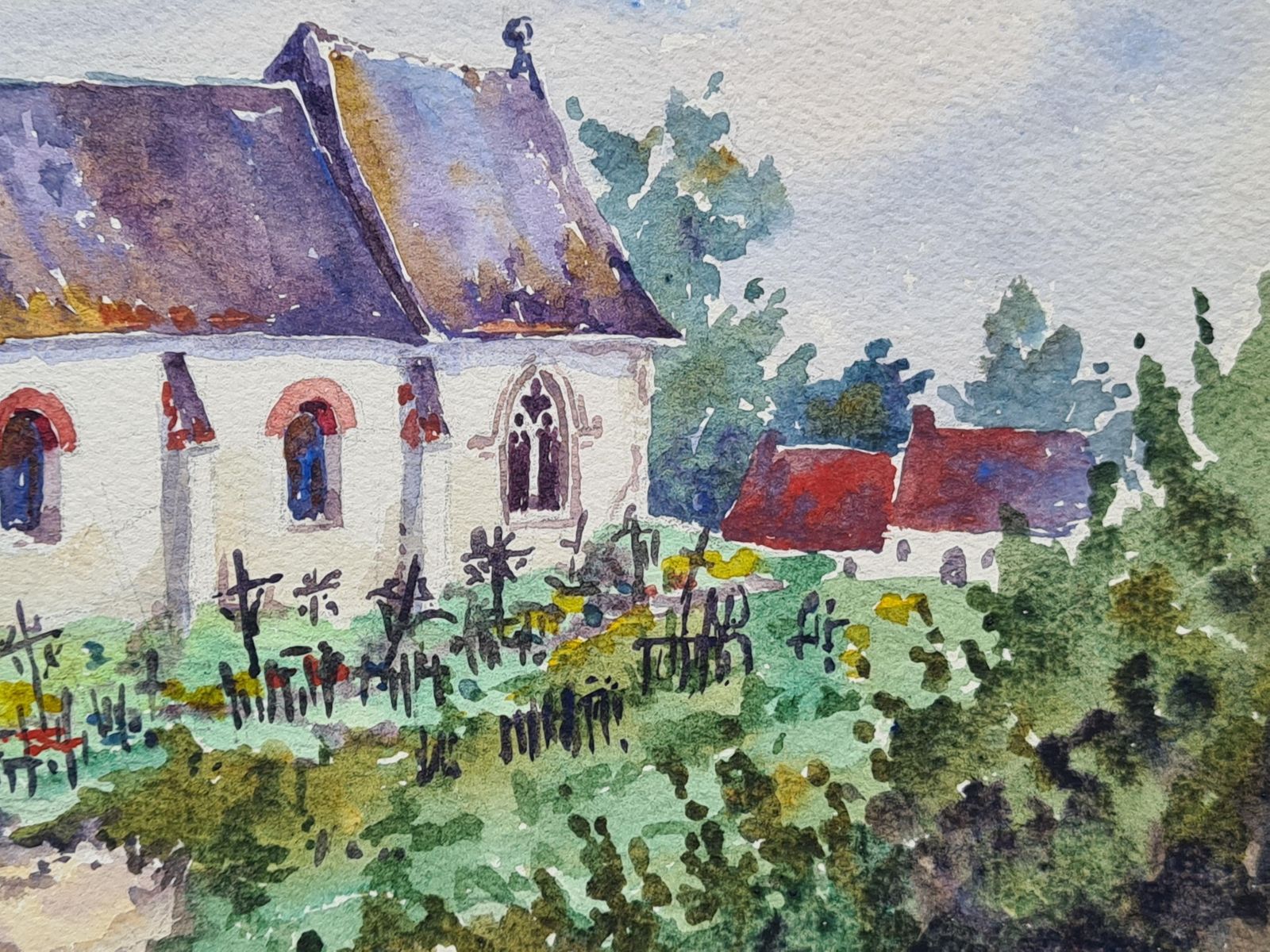Henri Clamen1930s French Impressionist Watercolour Of A Church photo furniture