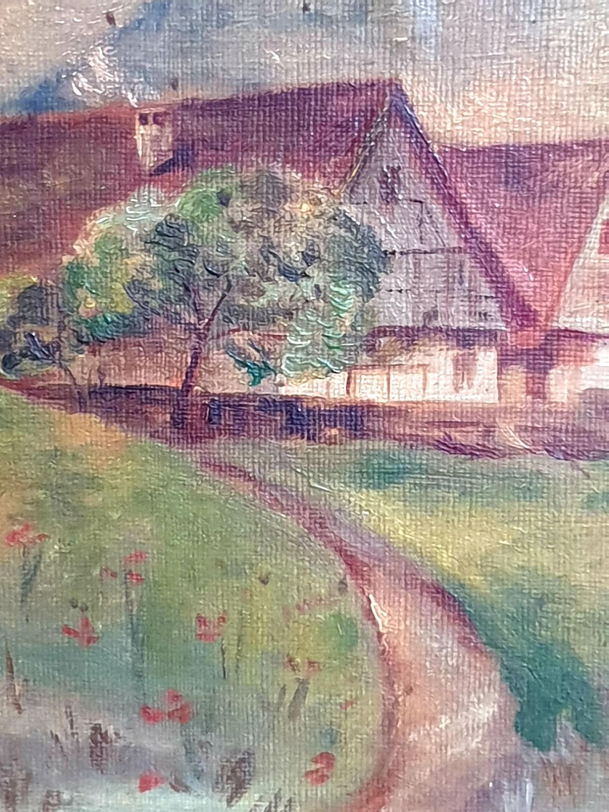 Unknownearly 20th Century Folk Art Impressionist Oil On Board, 'View To The Farmhouse'.1926 photo Art