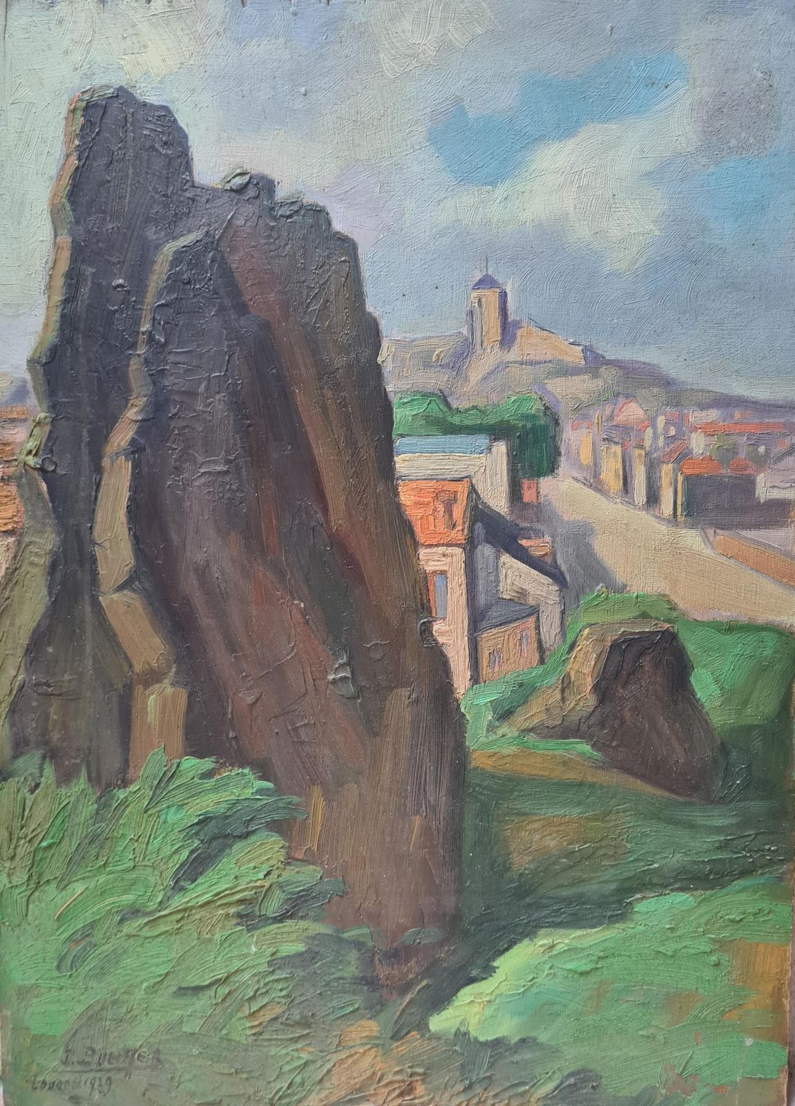 Jacques Buecherfrench Impressionist Oil On Panel Landscape, Lourdes1939