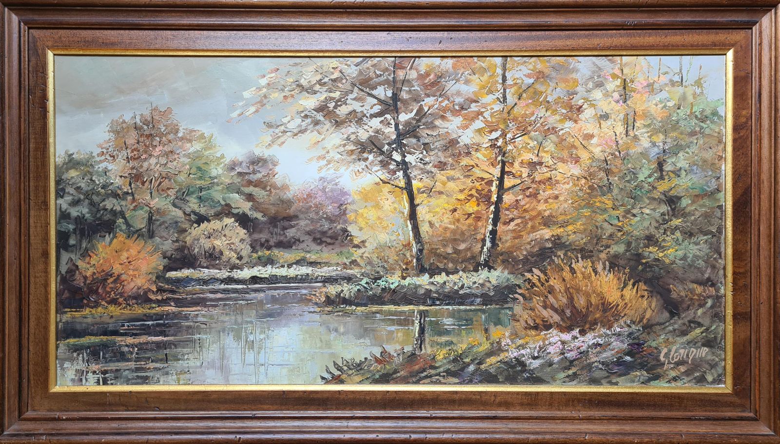 G Lorique'autumn At The Riverbank', Large Scale French Rural Landscape. Oil On Canvas. photo furniture