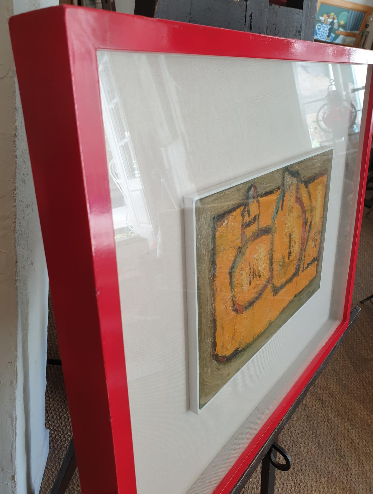 561.0 Matilde Sacchimid Century Tablescape In Orange. Oil On Canvas On Board.1969 photo